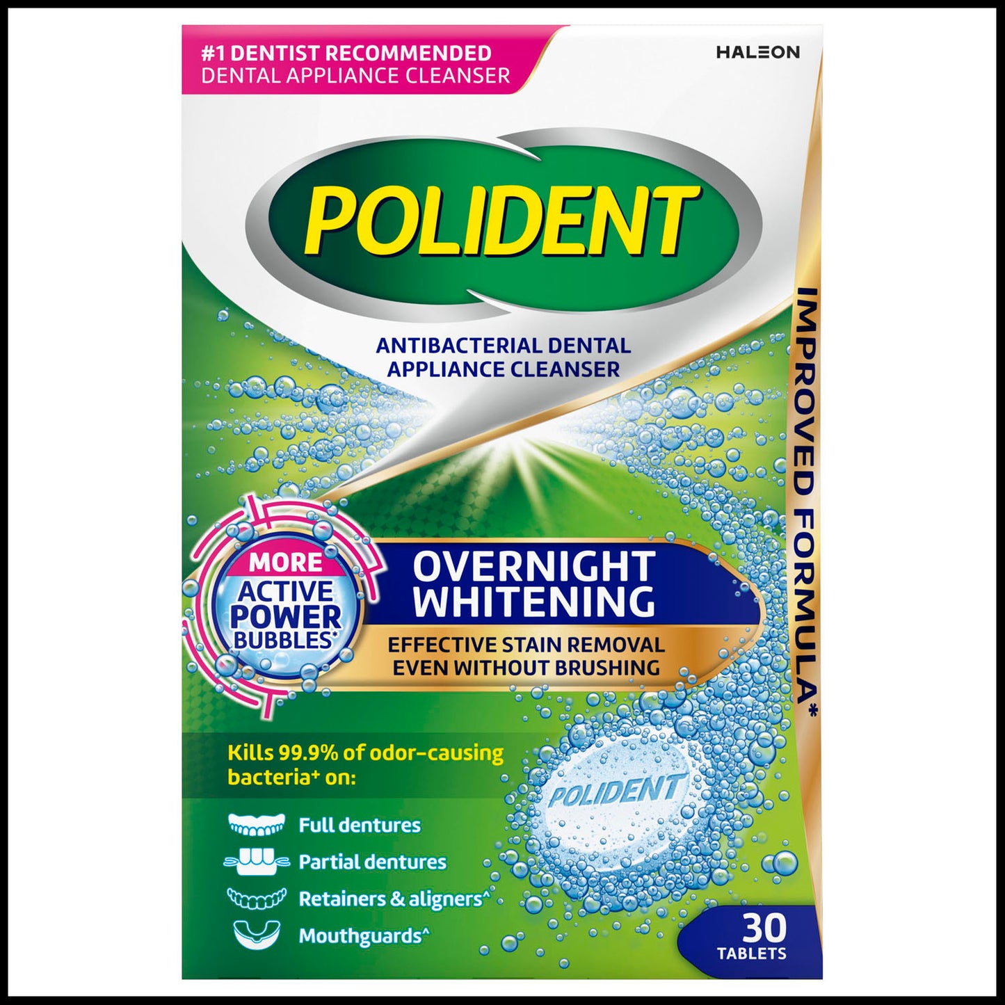 Polident Overnight Whitening Antibacterial Dental Appliance Cleanser. 30 tablets/bx, 3 bx/pk, 4 pks/cs. (Available for sale in US only) (Products cannot be sold on Amazon.com or any other third Party sites.)