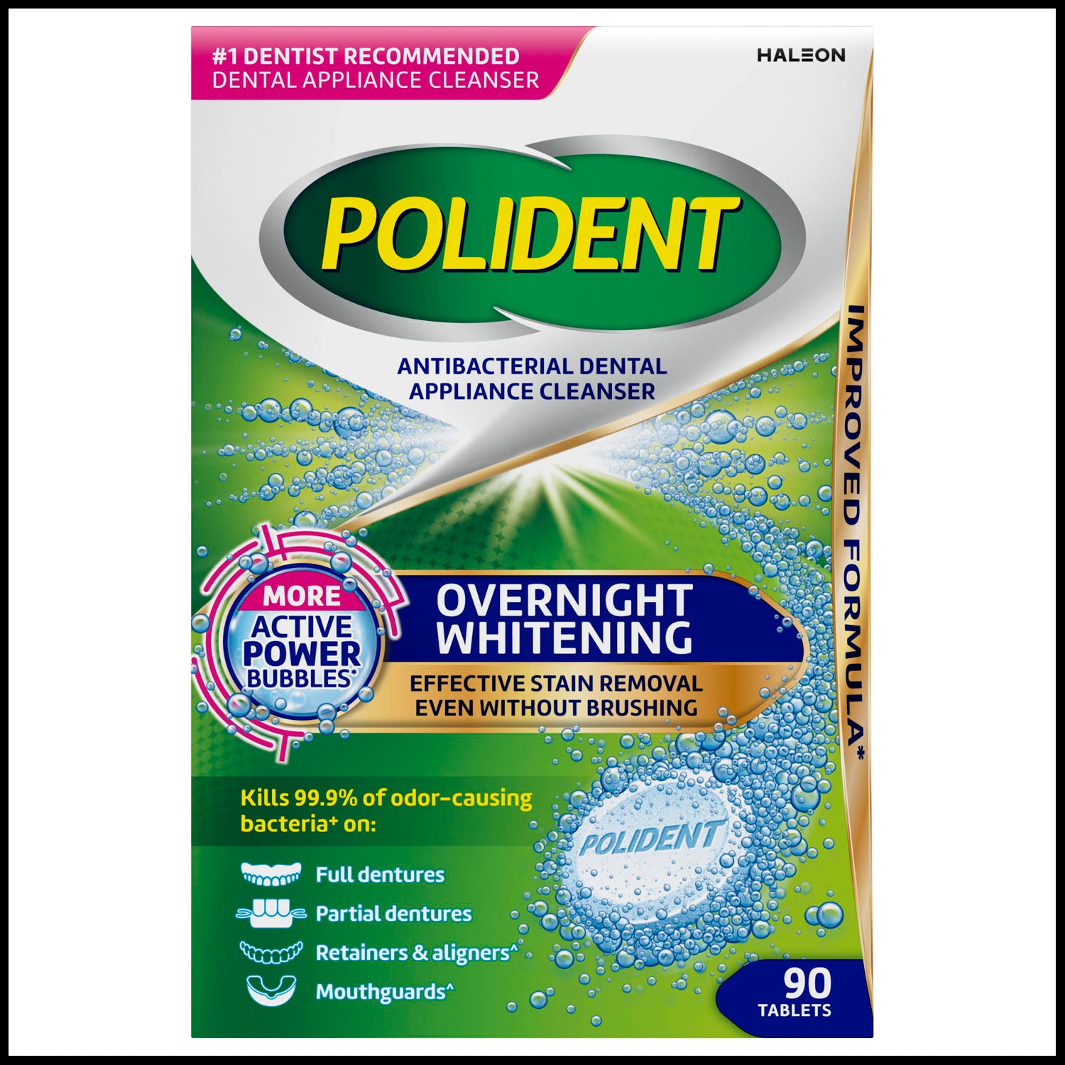 Polident Overnight Whitening Antibacterial Dental Appliance Cleanser. 90 tablets/bx, 3 bx/pk, 2 pks/cs. (Available for sale in US only) (Products cannot be sold on Amazon.com or any other third Party sites.)