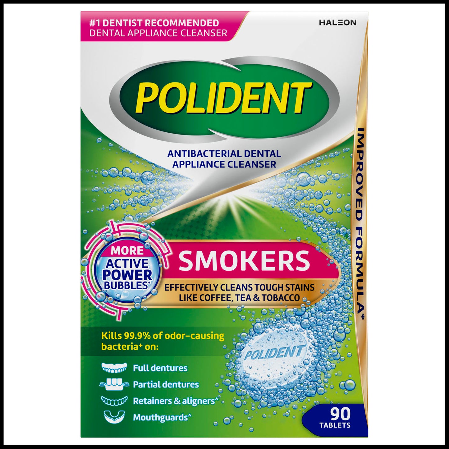 Polident Smokers Antibacterial Dental Appliance Cleanser. 90 tablets/bx, 3 bx/pk, 2 pks/cs. (Available for sale in US only) (Products cannot be sold on Amazon.com or any other third Party sites.)