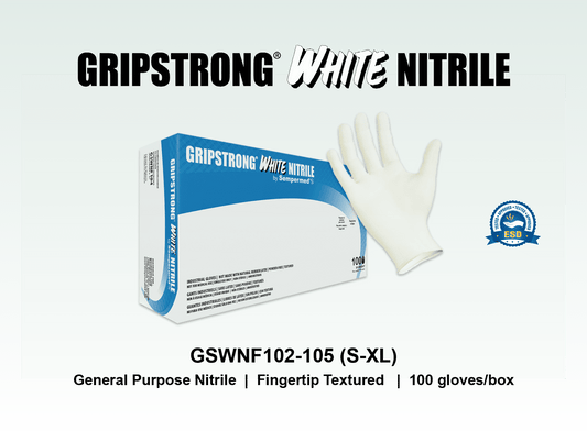 Glove, Powder-Free (PF), Textured Fingertips, White, Large, 100/bx, 10 bx/cs