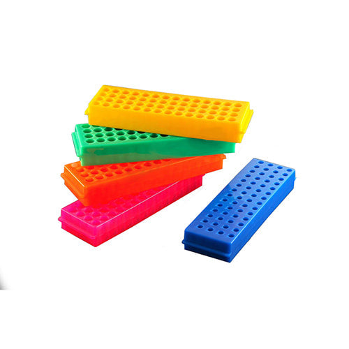 Reversible Tube Rack, 96 Places for 1.5mL/2mL Microtubes; 96 Places for 0.5mL/0.2mL Microtubes, with Translucent Cover, 9" x 2.6" x 1", Natural, 5/pk