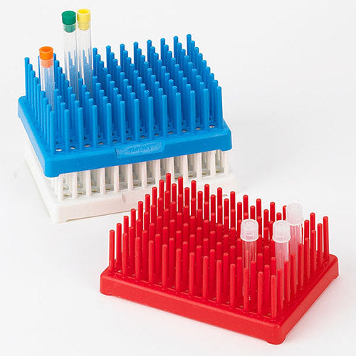 Test Tube Peg Rack, 17mm Max Tube Diameter, 50 Places, 7.4" x 4" x 2.75", Red, 2/pk