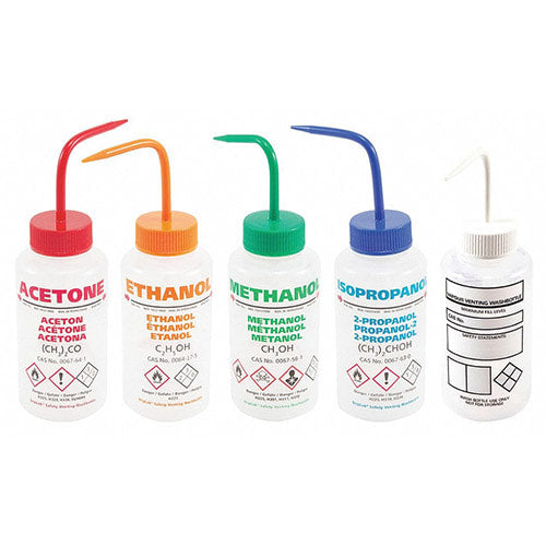 Wash Bottle, Pre-Printed (Acetone), Safety-Vented, 500 mL, Red Cap, 5/bx
