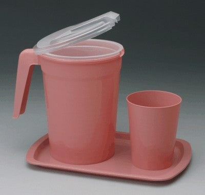 Bedside Water Service Set Includes: (1) 1 Qt Pitcher, (1) Liner, (1) 9 oz Tumbler, (1) 9" x 6" Rectangular Tray, Dusty Rose, 20/cs