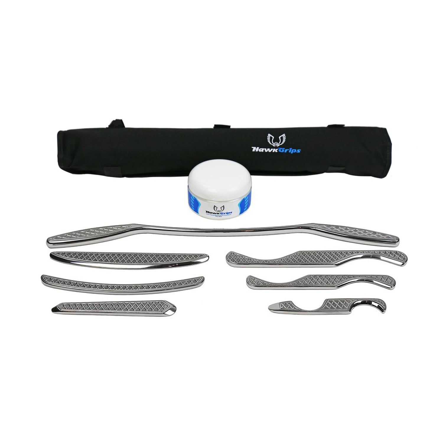 Gold Set. Includes the Medium Handlebar (HG2), all six small instruments (HG4-HG9), one jar of regular emollient, and a User Manual (Products cannot be sold on Amazon.com, Walmart.com, eBay or any other 3rd party platform)