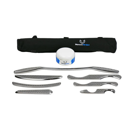 Gold Set. Includes the Medium Handlebar (HG2), all six small instruments (HG4-HG9), one jar of regular emollient, and a User Manual (Products cannot be sold on Amazon.com, Walmart.com, eBay or any other 3rd party platform)
