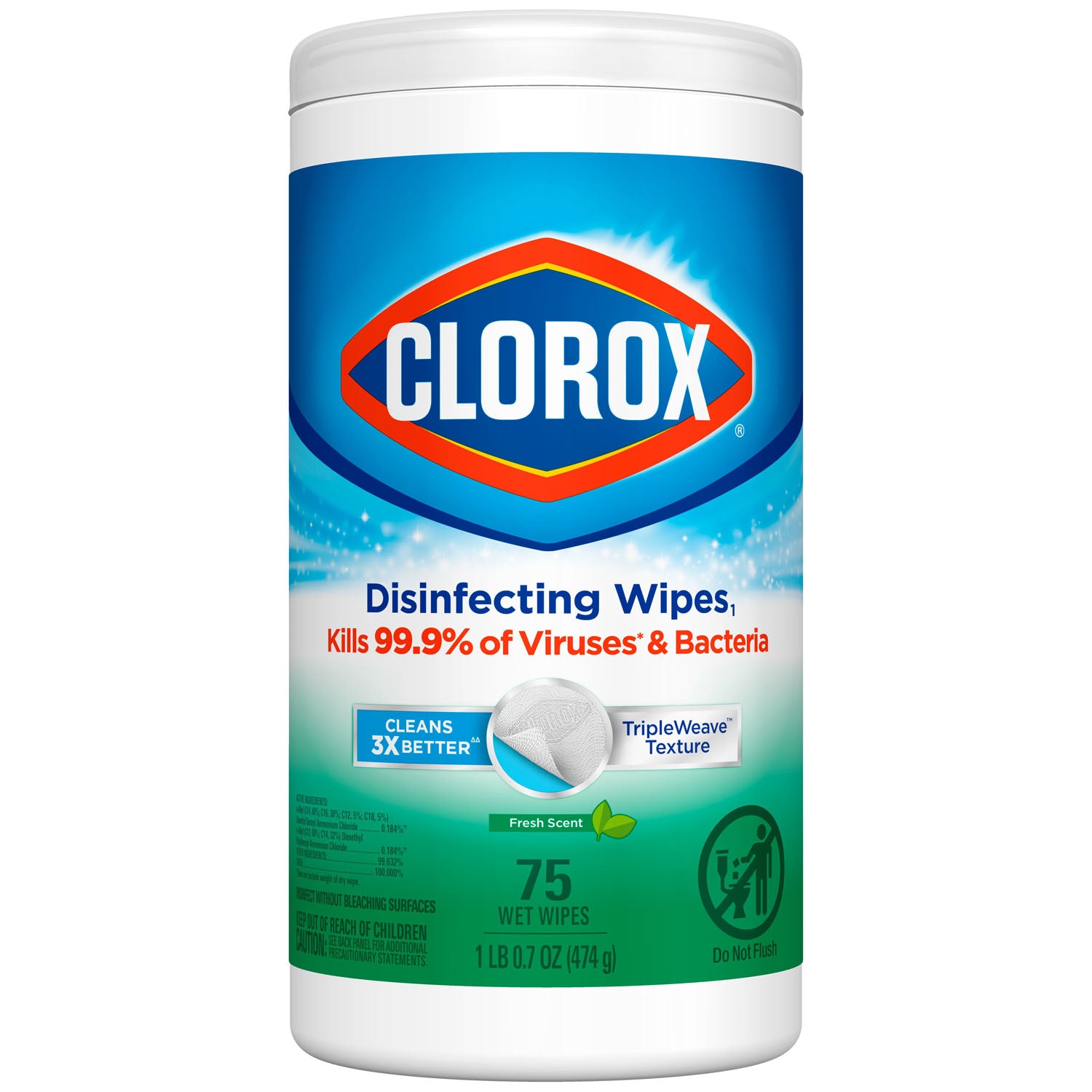 Clorox Disinfecting Wipes, Bleach Free Cleaning Wipes, Fresh Scent, 75 ct, 6/cs (Continental US Only)