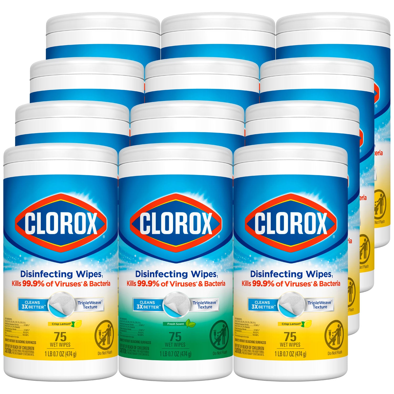 Clorox Disinfecting Wipes Value Pack, Bleach Free Cleaning Wipes, 3 x 75 ct Value Pack, 4/cs (Continental US Only)