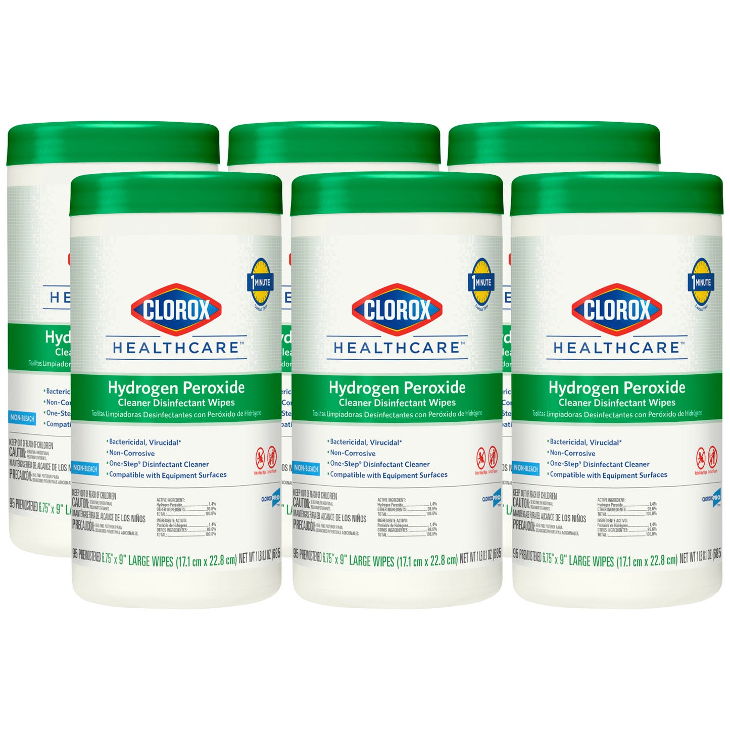 Clorox Healthcare Hydrogen Peroxide Cleaner Disinfectant Wipes, 6.75 x 9, 95/can, 6/cs (75 cs/plt) (Continental US Only)