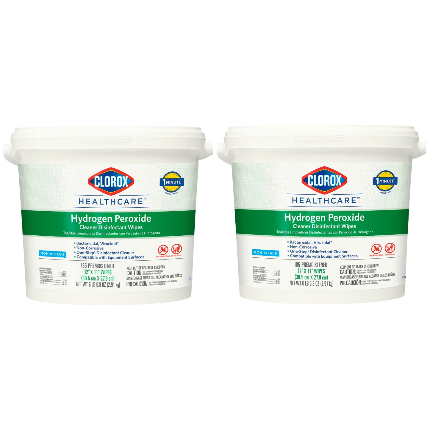Clorox Healthcare Hydrogen Peroxide Cleaner Disinfectant Wipes, 12 x 11, 185/bucket, 2/cs (Continental US Only)