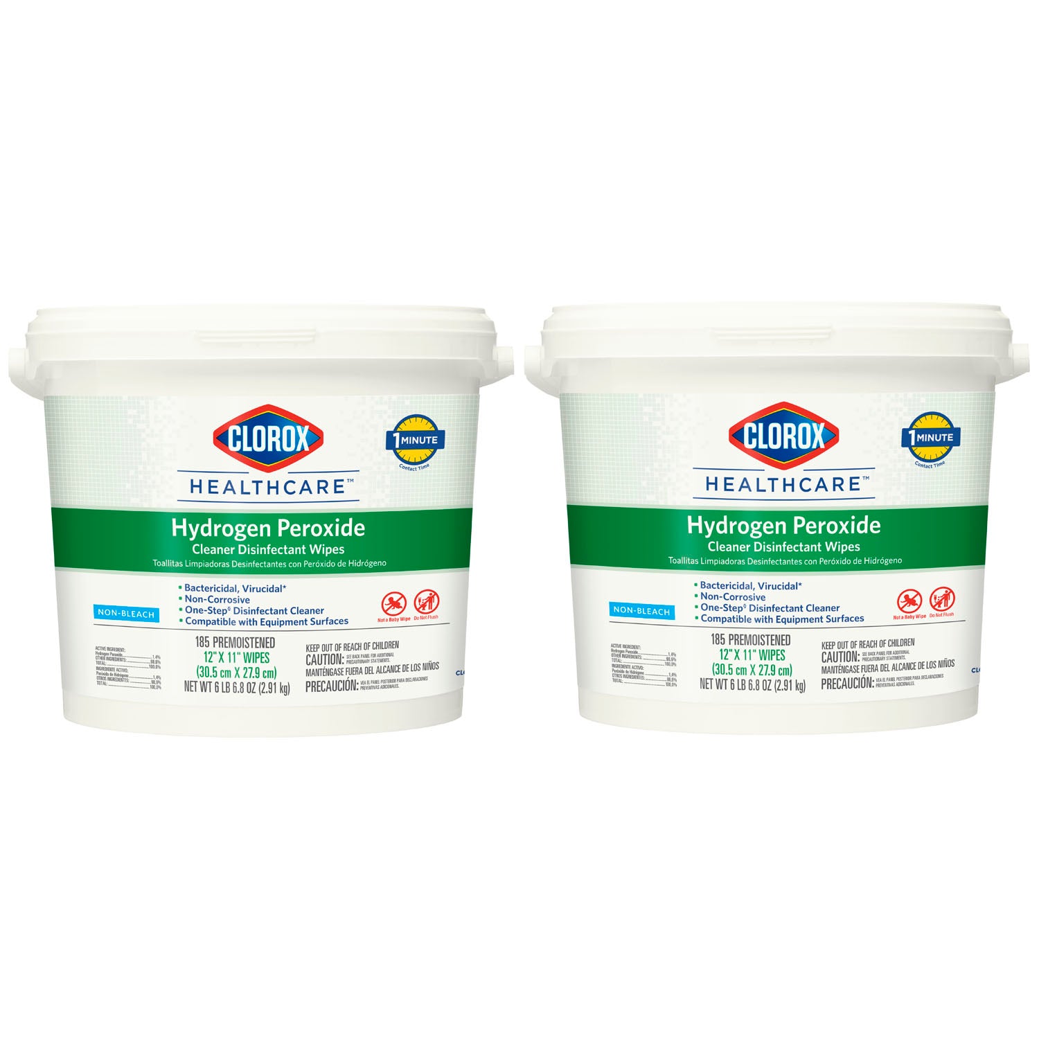 Clorox Healthcare Hydrogen Peroxide Cleaner Disinfectant Wipes, 12 x 11, 185/bucket, 2/cs (Continental US Only)