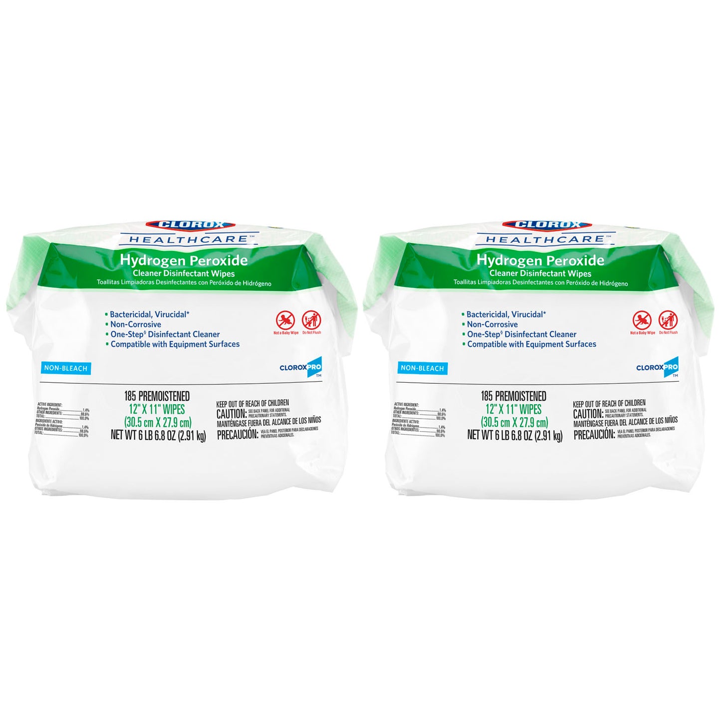 Clorox Healthcare Hydrogen Peroxide Cleaner Disinfectant Wipes, 12 x 11, Refill Pack, 185/pk, 2/cs (100 cs/plt) (Continental US Only)