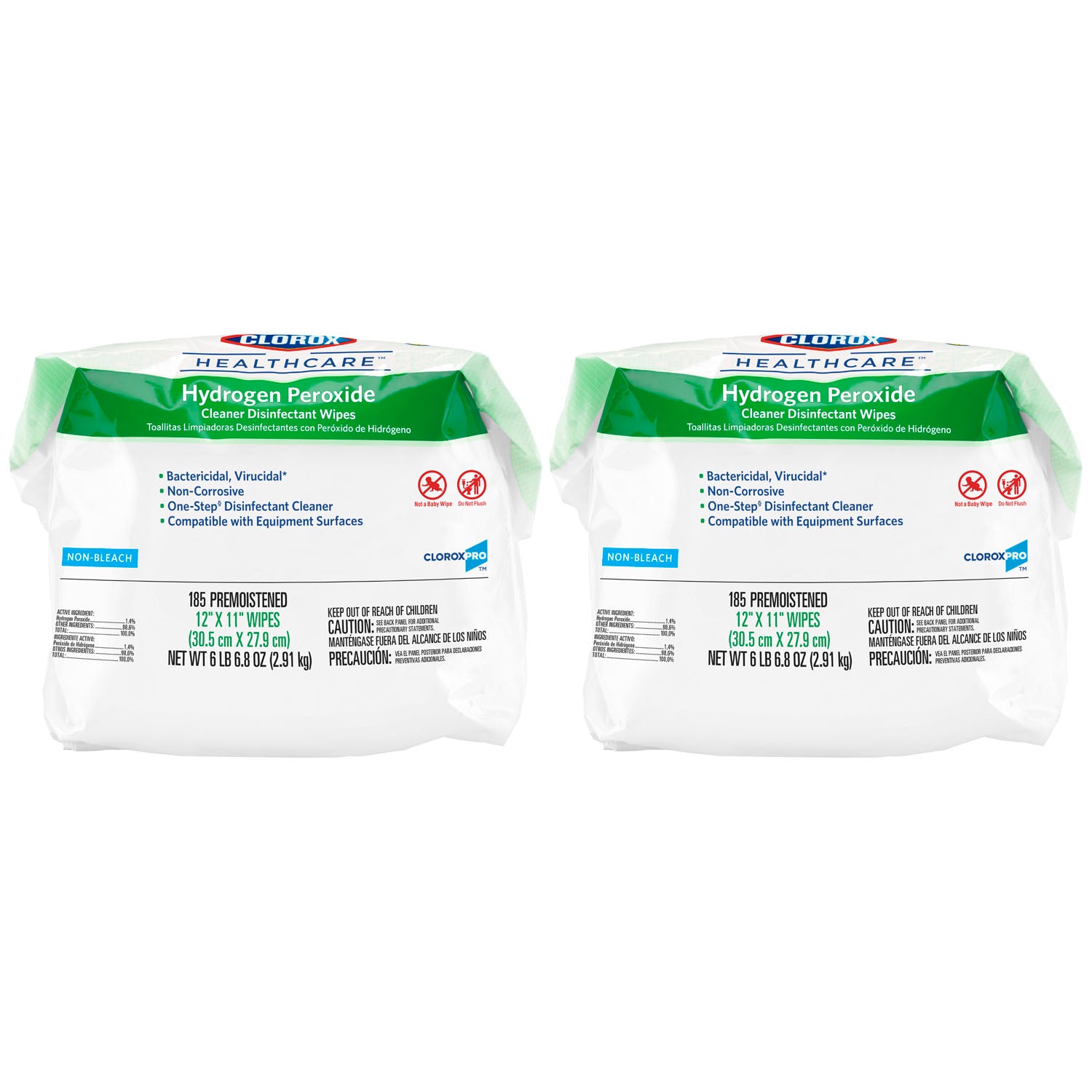 Clorox Healthcare Hydrogen Peroxide Cleaner Disinfectant Wipes, 12 x 11, Refill Pack, 185/pk, 2/cs (100 cs/plt) (Continental US Only)