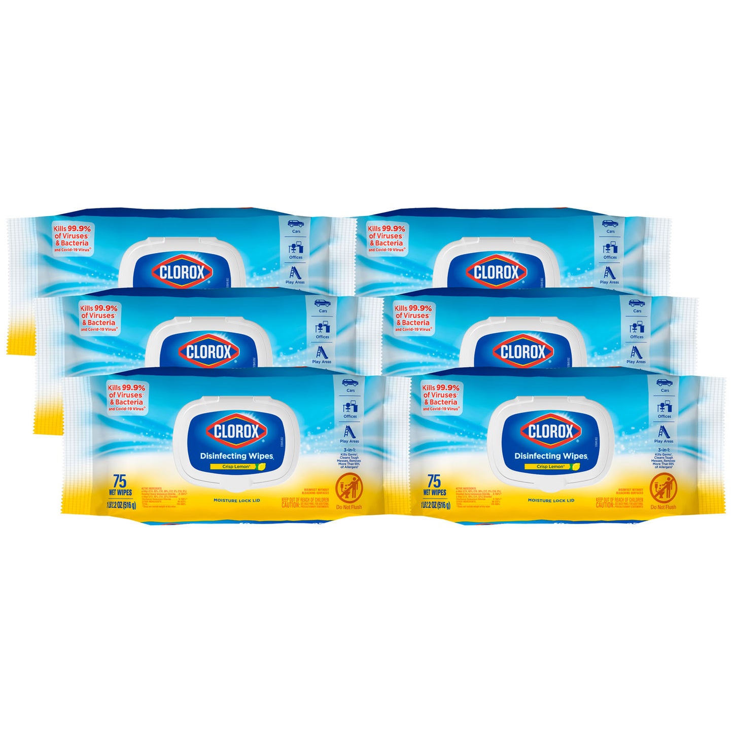 Clorox Disinfecting Wipes, Flex Pack, Crisp Lemon, 75ct, 6/cs (Continental US Only)