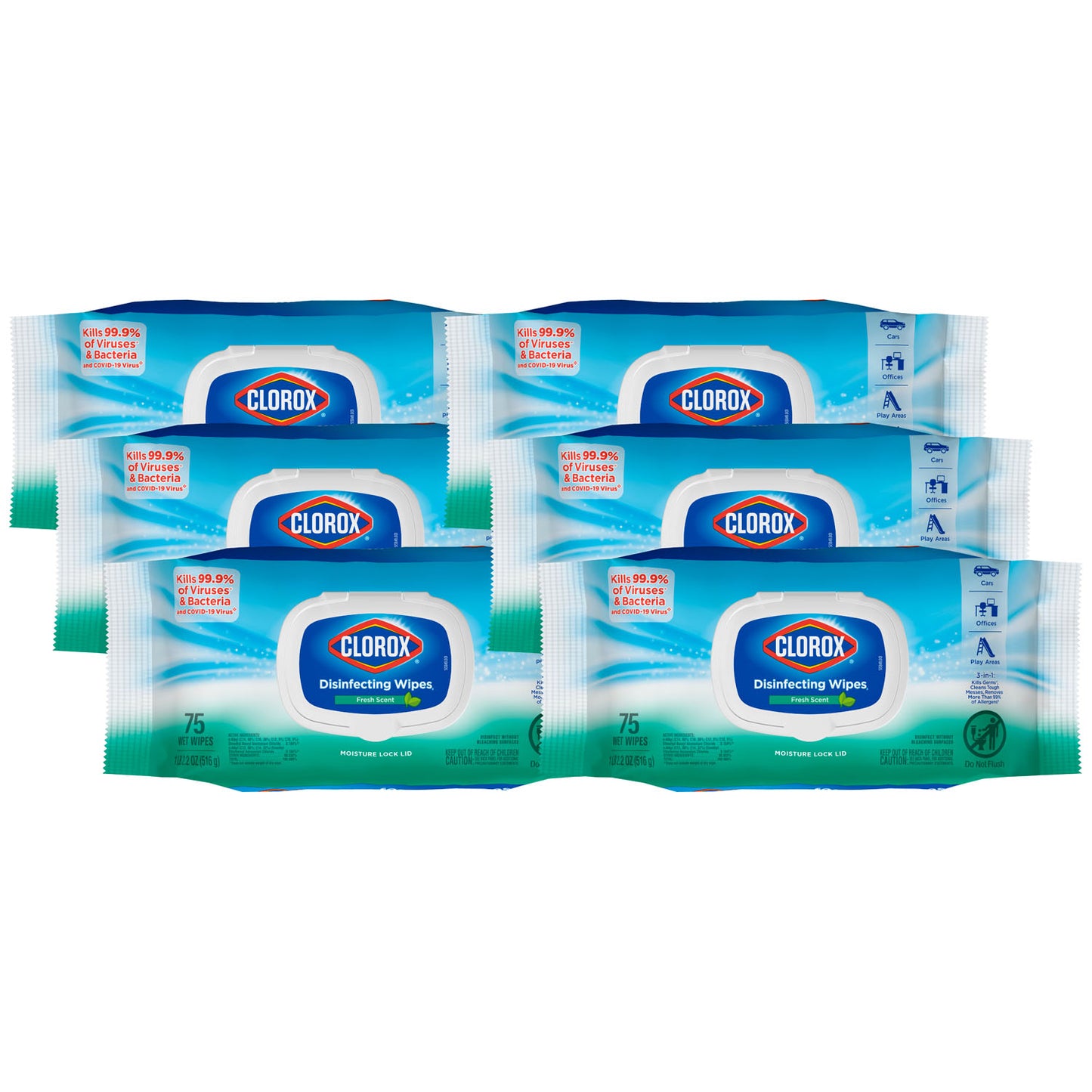 Clorox Disinfecting Wipes, Flex Pack, Fresh Scent, 75ct, 6/cs (Continental US Only)