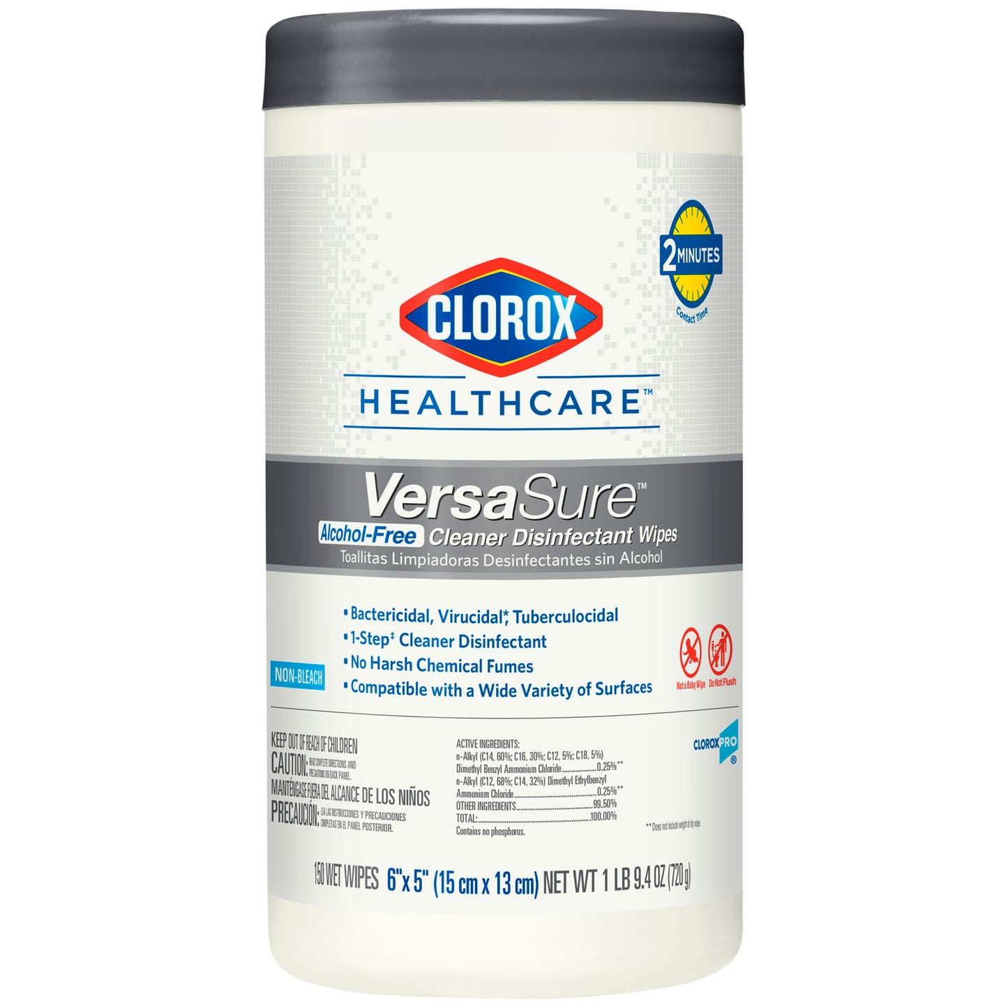 Clorox Healthcare VersaSure Cleaner Disinfectant Wipes, 6" x 5", 150/can, 6 can/cs (Expiry Lead 90 Days; Short-Dated; Non-Returnable) (Continental US Only)