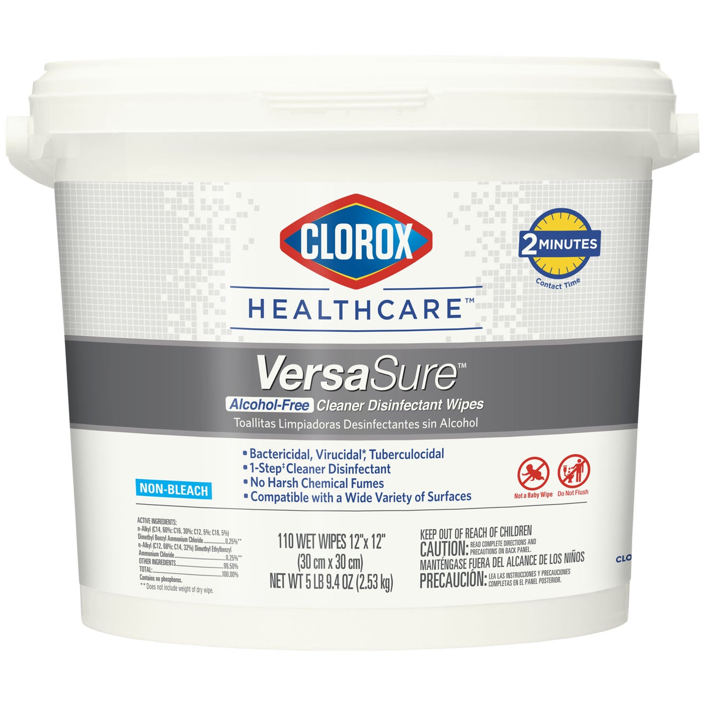 Clorox Healthcare VersaSure Cleaner Disinfectant Wipes, 12" x 12", 110/tub, 2 tub/cs (50 cs/plt) (Continental US Only)