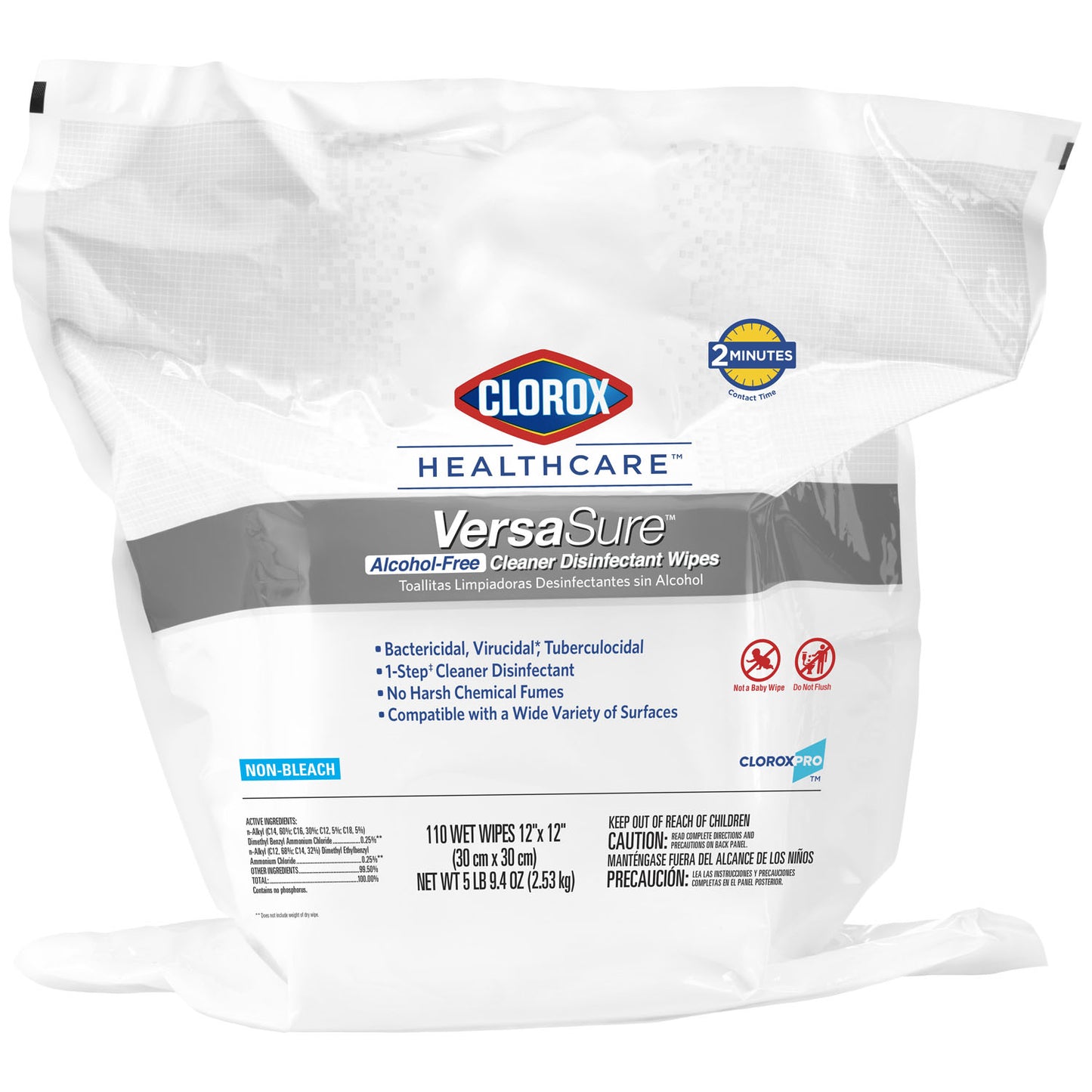 Clorox Healthcare VersaSure Cleaner Disinfectant Wipes, 12" x 12", 110/pk, 2 pk/cs (100 cs/plt) (Continental US Only)