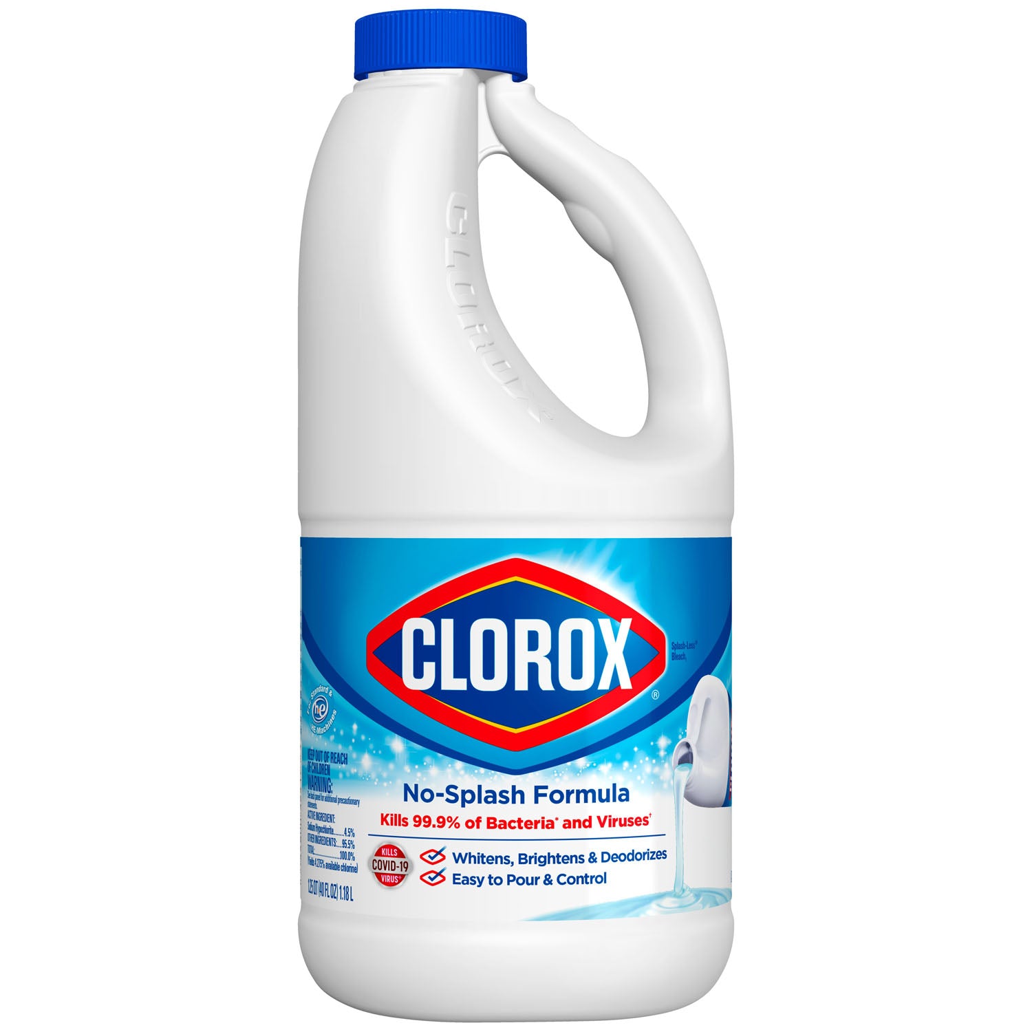 Clorox Splash-Less Bleach, Disinfecting Bleach, Regular, 40 oz, 6/cs (Continental US Only)