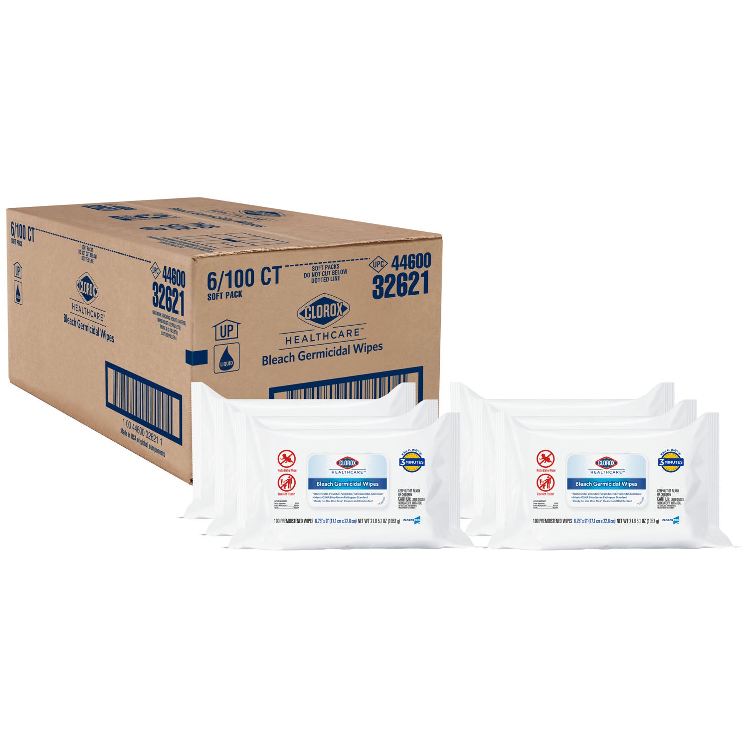 Clorox Healthcare Bleach Germicidal Wipes, 100ct, 6/cs (Continental US Only)
