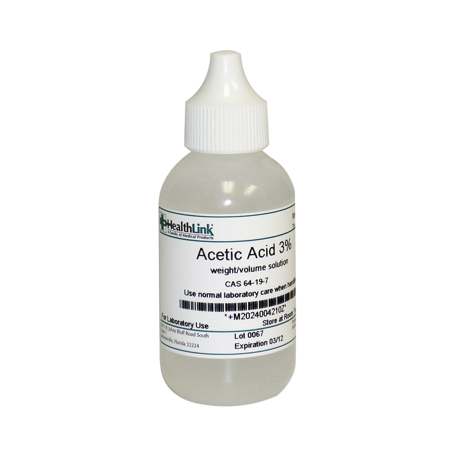 Acetic Acid, 3%, Dropper Bottle, 2 oz (Item is Non-Returnable) (US Only) 