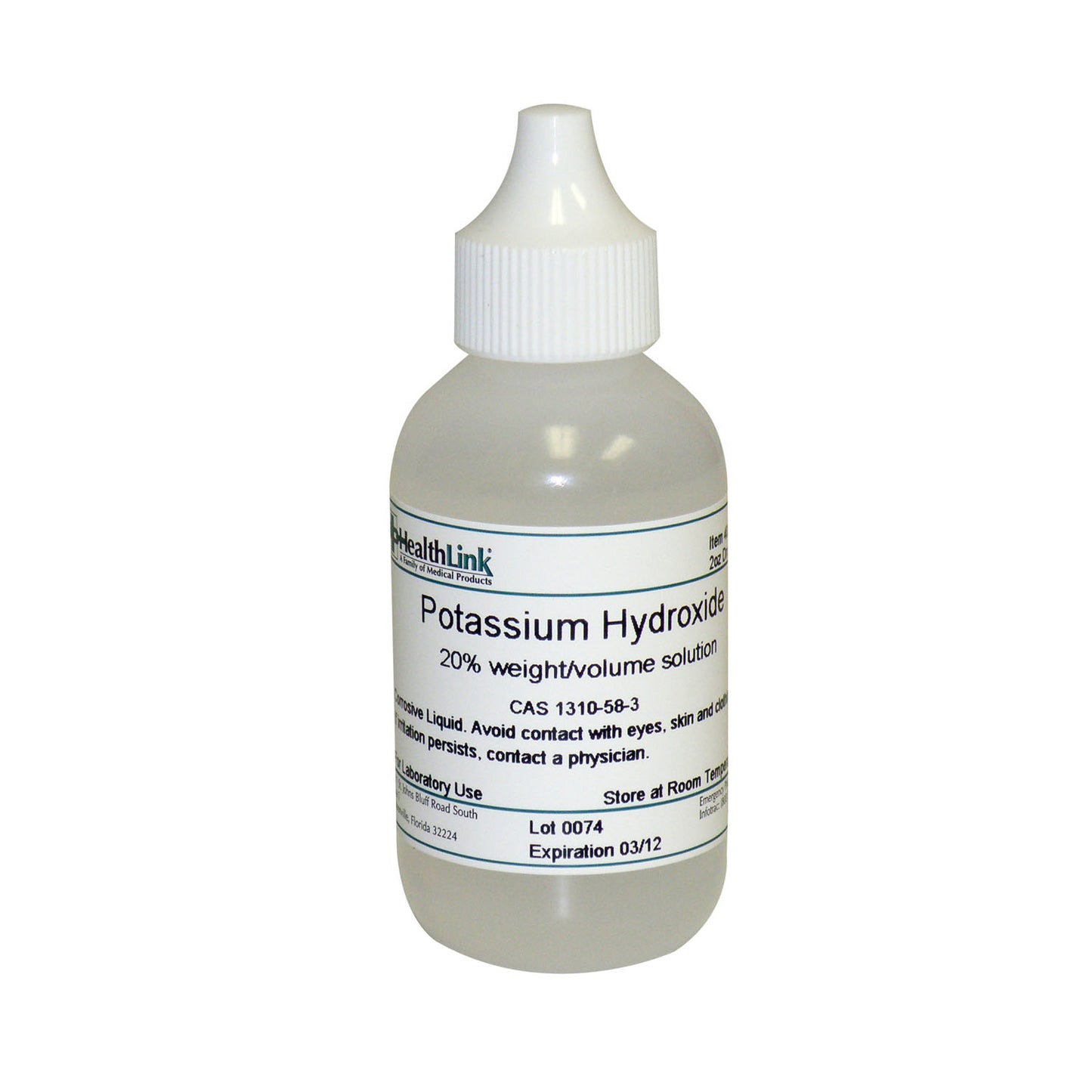 Potassium Hydroxide, 20%, Dropper Bottle, 2 oz (Item is Non-Returnable) (US Only) (Item is considered HAZMAT and cannot ship via Air or to AK, GU, HI, MP, PR, VI)