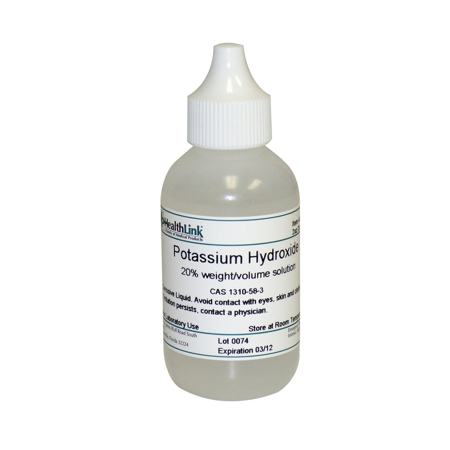 Potassium Hydroxide, 20%, Dropper Bottle, 2 oz (Item is Non-Returnable) (US Only) (Item is considered HAZMAT and cannot ship via Air or to AK, GU, HI, MP, PR, VI)
