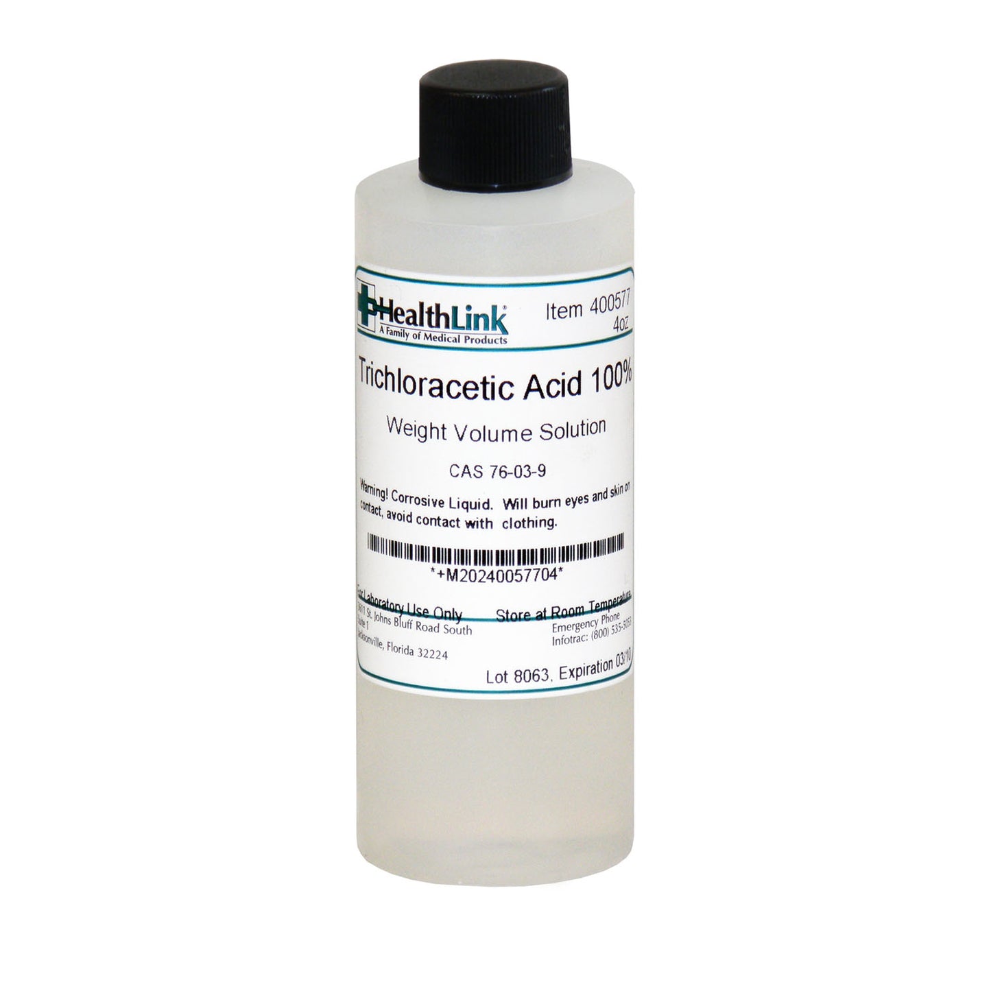 Trichloroacetic Acid, 100%, 4 oz (Item is Non-Returnable) (US Only) (Item is considered HAZMAT and cannot ship via Air or to AK, GU, HI, MP, PR, VI)