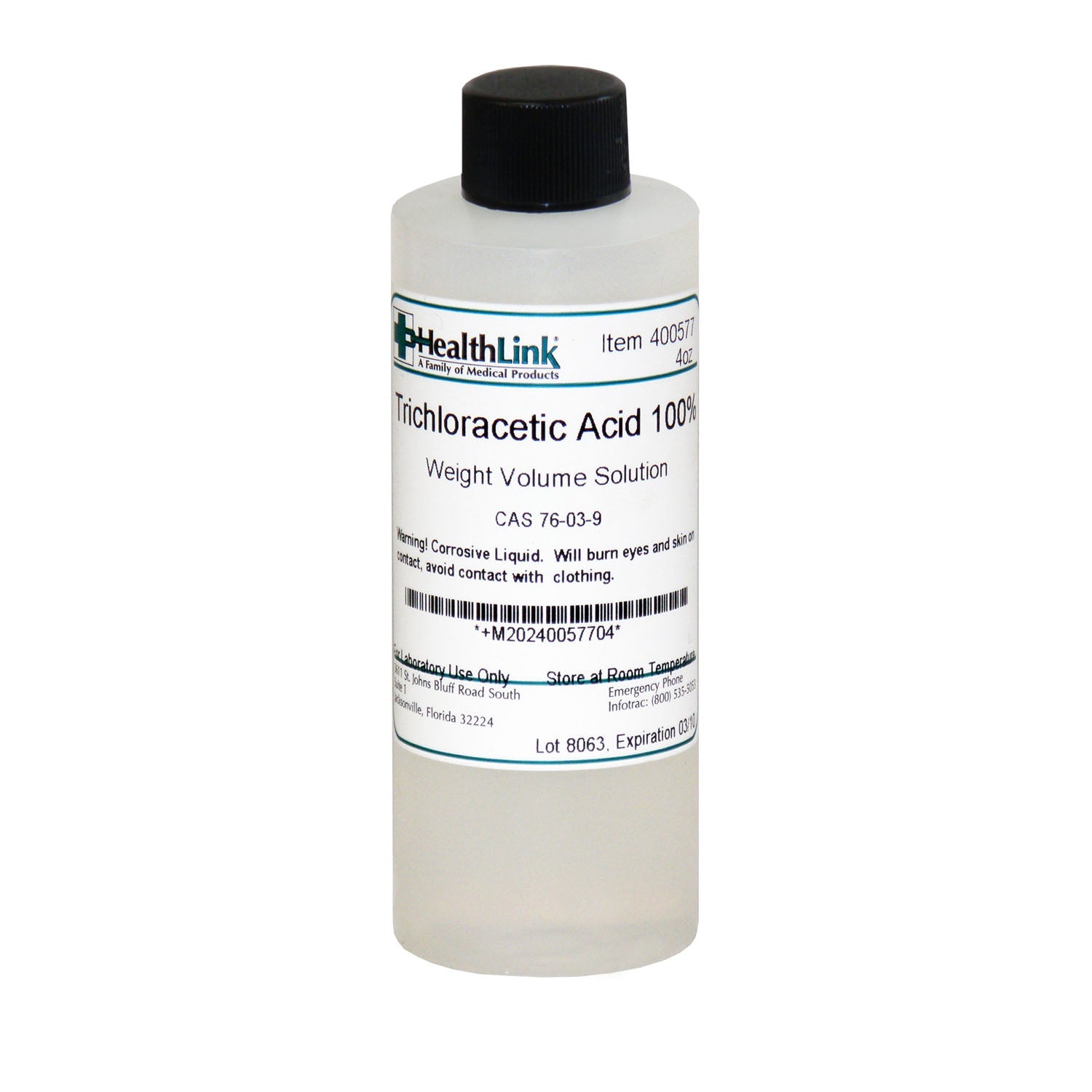 Trichloroacetic Acid, 100%, 4 oz (Item is Non-Returnable) (US Only) (Item is considered HAZMAT and cannot ship via Air or to AK, GU, HI, MP, PR, VI)