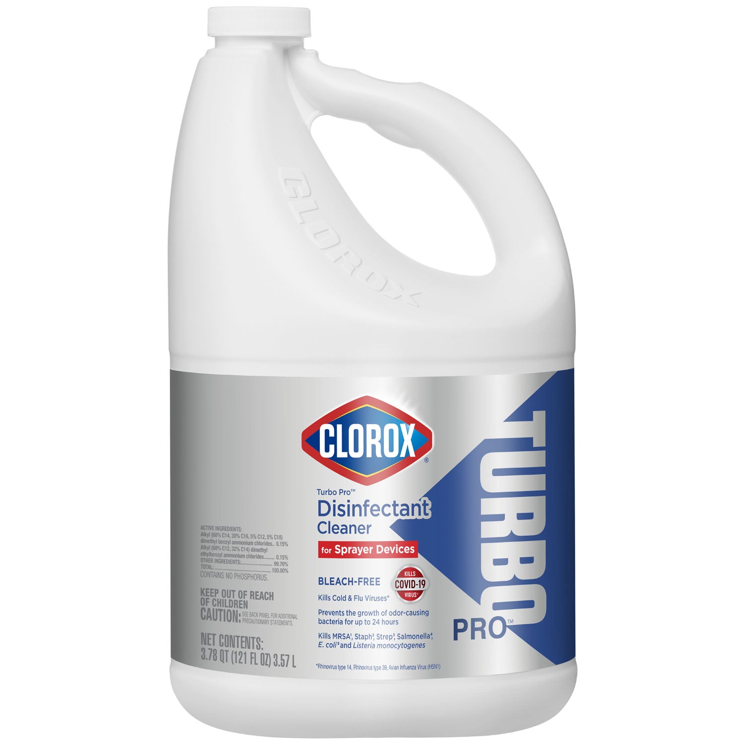 Clorox Turbo Pro Disinfectant Cleaner for Sprayer Devices, Bleach-Free, Kills Cold and Flu Viruses and COVID-19 Virus*, 121 oz, 3/cs (56 cs/plt) (Continental US Only)