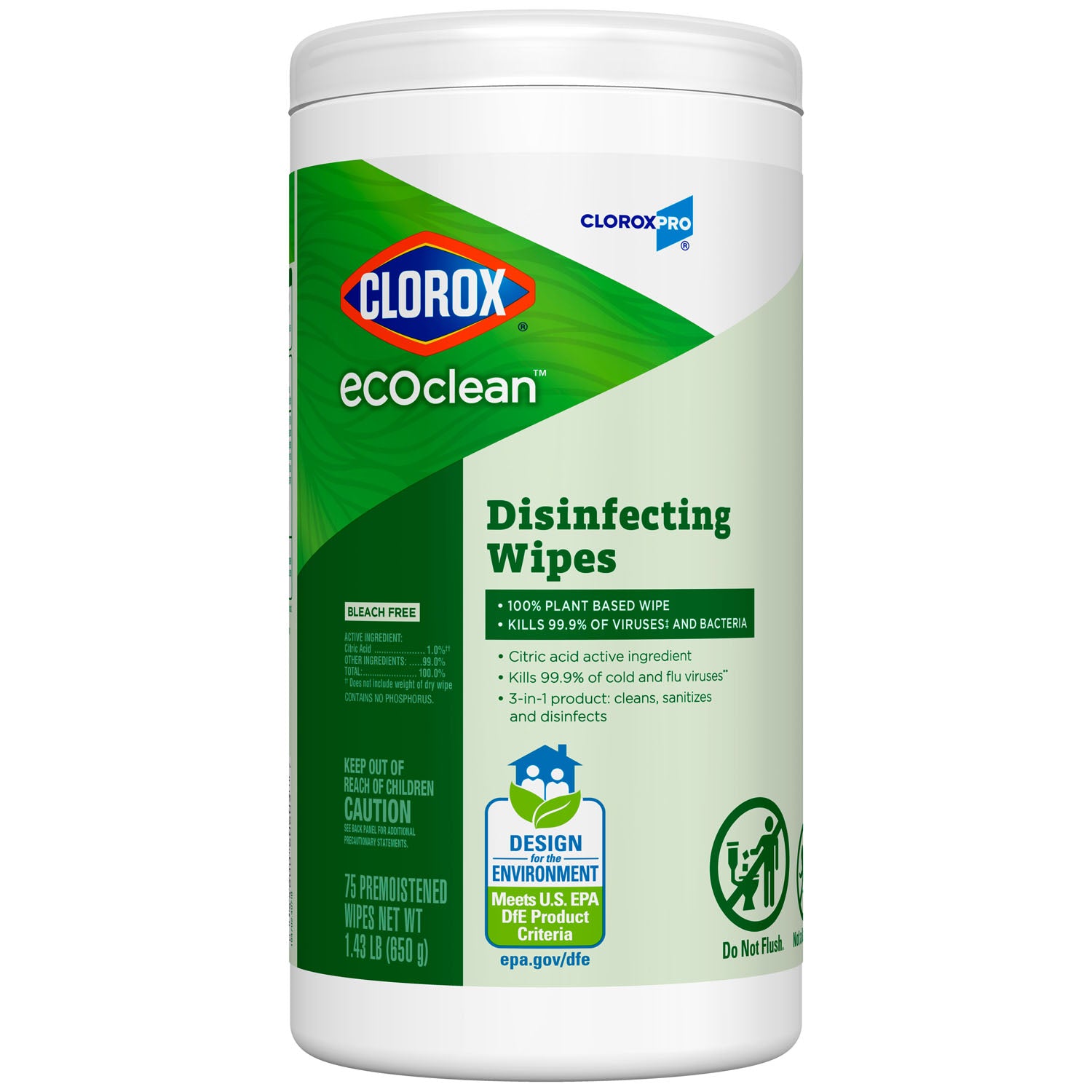EcoClean Disinfecting Wipes, 75 ct, 6/cs (Continental US Only)