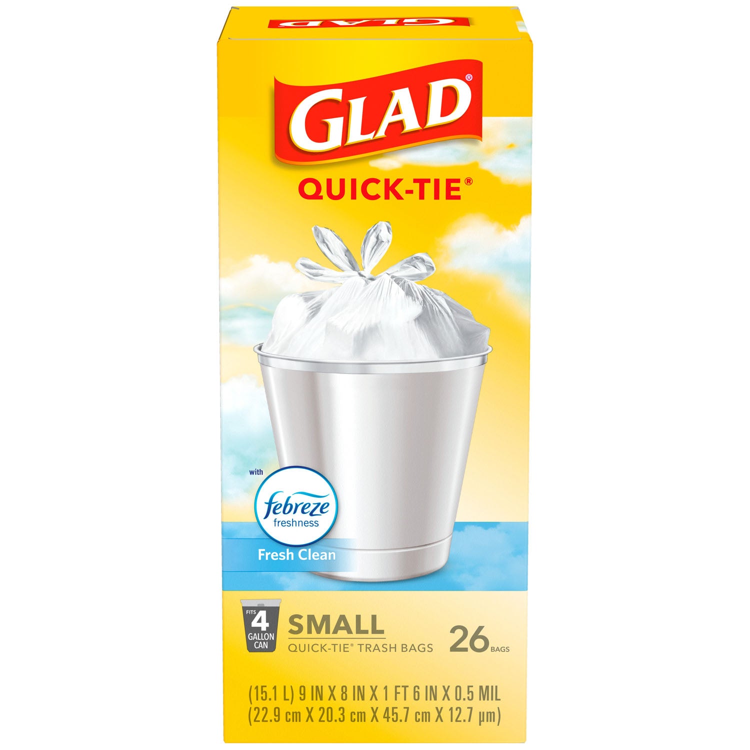 Glad Small Trash Bags - OdorShield 4 Gallon White Trash Bag, Gain Fresh Scent with Febreze, 26/bx, 4 bx/cs