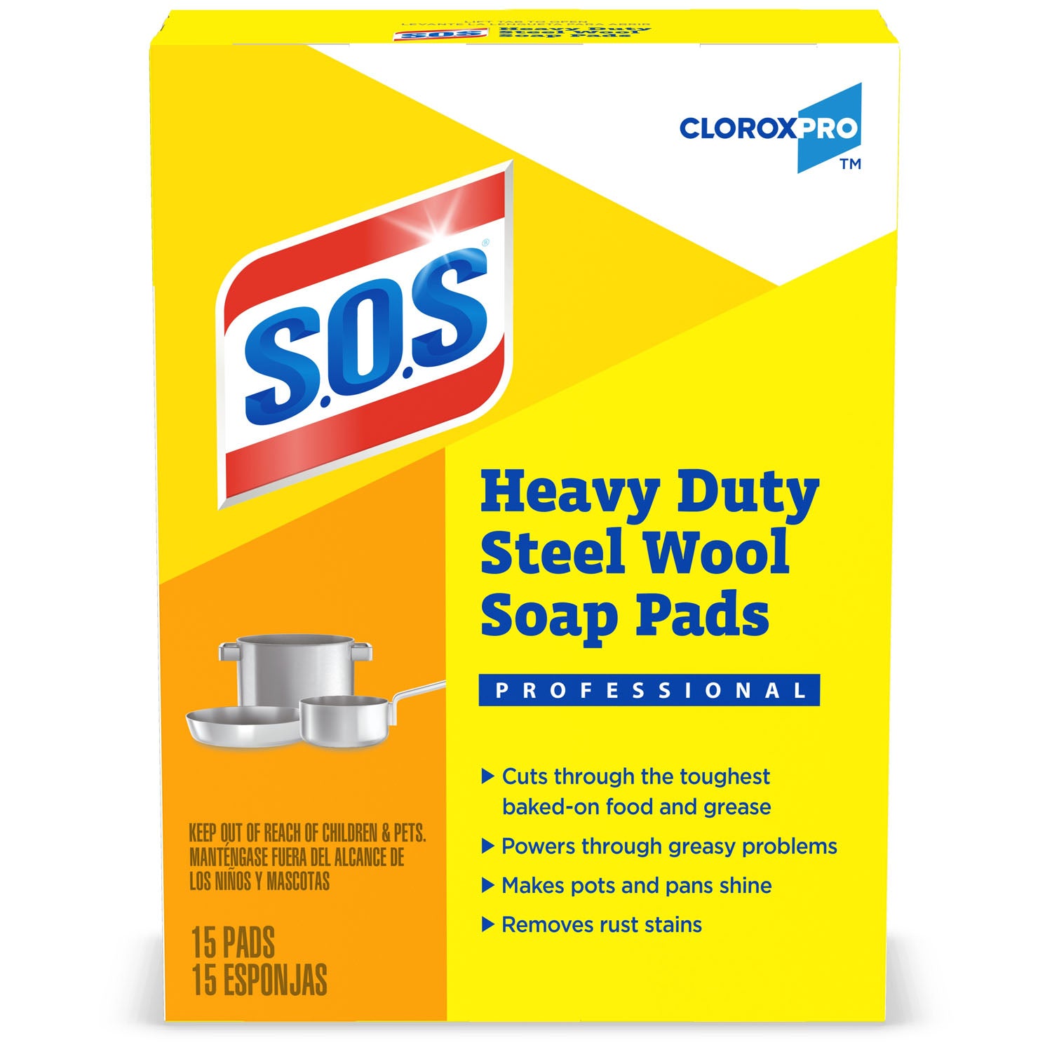 CloroxPro S.O.S Steel Wool Soap Pads, 15 ct, 12/cs (Continental US Only)