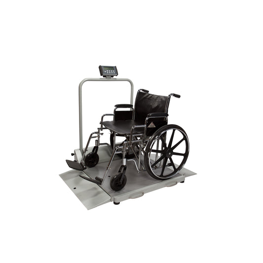 Digital Wheelchair Dual Ramp Scale with Folding Ramps, Capacity: 1000 lbs/454 kg, Resolution: 0.2 lb/0.1kg, Platform Dimension: 32_"W x 36"D, Ramp Size: 32_"W x 9 7/8"D, (4) Wheels, 120V Adapter (included) or (6) AA Batteries (not included), 180 Swivel Display Head (DROP SHIP ONLY)
