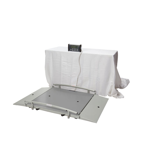 Digital Wheelchair Dual Ramp Scale, X-Large Platform, Capacity: 1000 lb/454 kg, Platform Dimension: 43"W x 42"D x 2_"H , Ramp Size: 12_"W x 42"D, EMR Connectivity Via USB, (2) Wheels, 120V Adapter (included) or (6) AA Batteries (not included), _" LCD Remote Display (DROP SHIP ONLY)