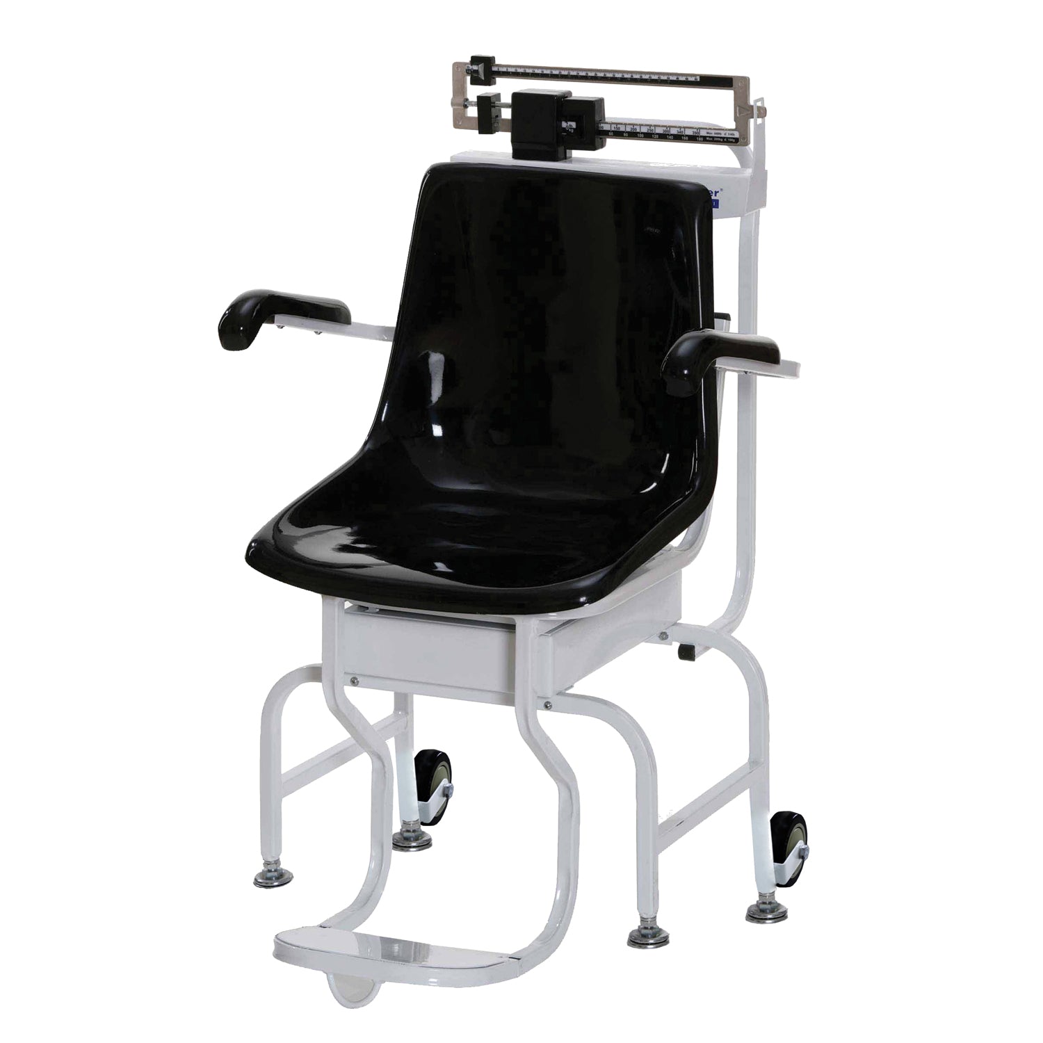 Mechanical Chair Scale, 440 lb/200kg Capacity, _ lb/100g Graduation, 15_" x 18_" x 17_" Seat Dimensions, Two Wheels, Flip Arm Rest & Foot Rest, 2-Year Warranty