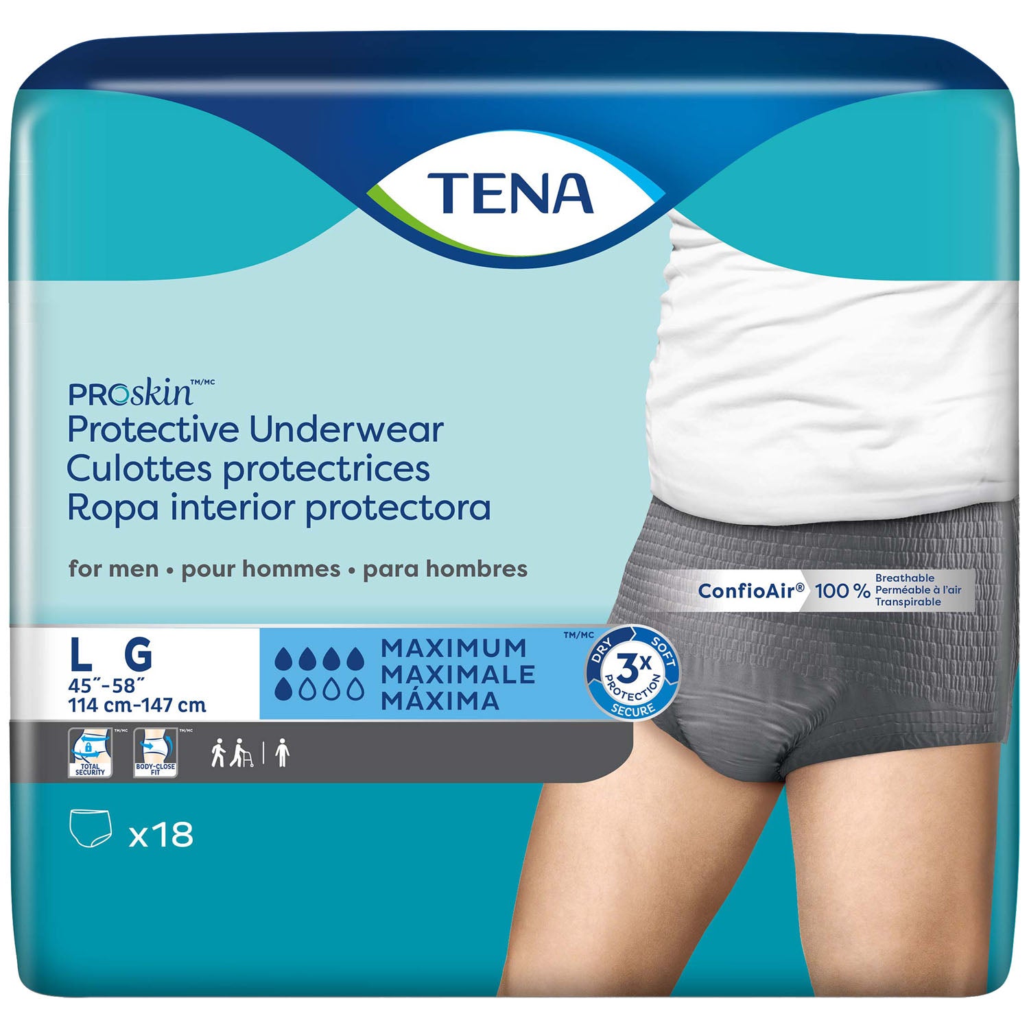 Protective Underwear, Men, Large, 45" - 58" Hip Size, Grey, 18/pk, 4 pk/cs (Continental US Only)
