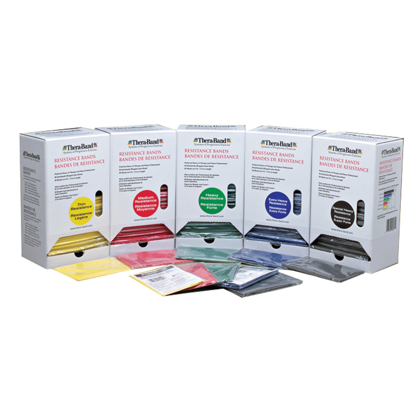 Resistance Band Dispenser Package, Green/ Heavy, 30 Pk Dispenser Box of 5 ft Bands with Individually Packaged Bands with Safety Instructions, 4 ea/cs (045162) (US Only) (Part Number Change COMING SOON)