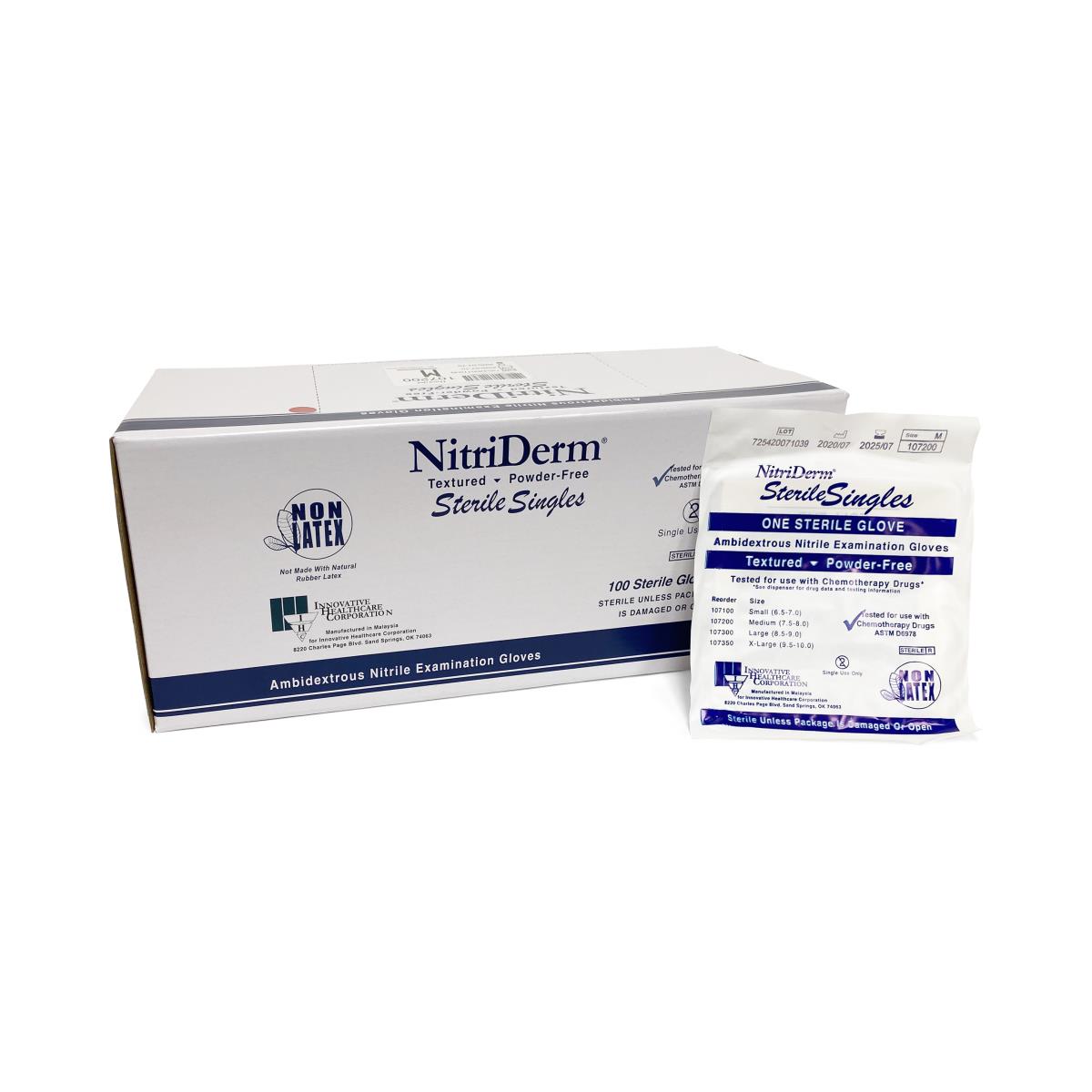 Gloves, Exam, X-Large, Nitrile, Chemo Tested, Sterile, PF, Singles, 100/bx, 4 bx/cs