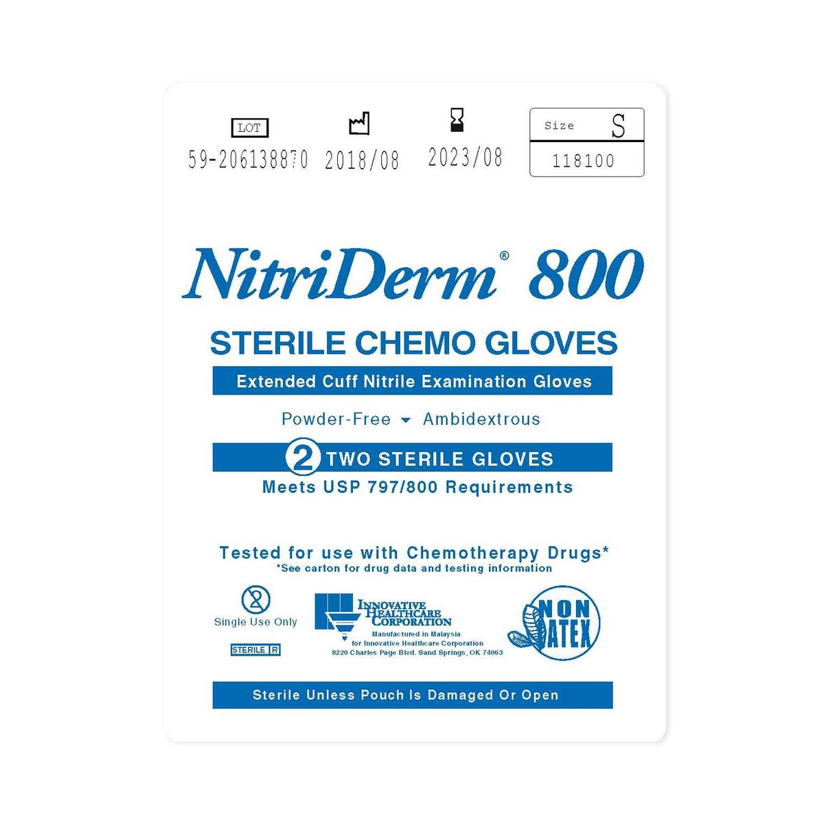 Gloves, Exam, Small, Nitrile, Chemo,  Sterile, PF, Pairs, Extended Cuff, USP 797/800, 50 pr/bg, 4 bg/cs