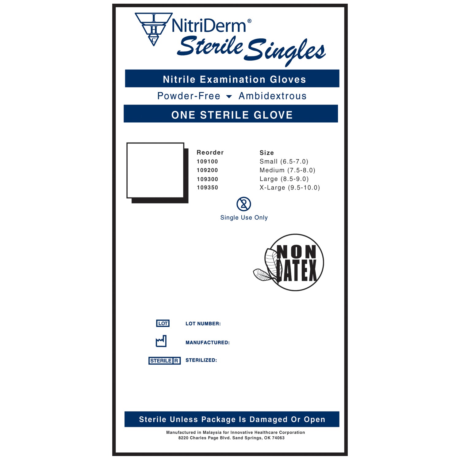 Gloves, Exam, X-Large, Nitirle, Sterile, PF, Singles, 9" Cuff, 100/bx, 4 bx/cs