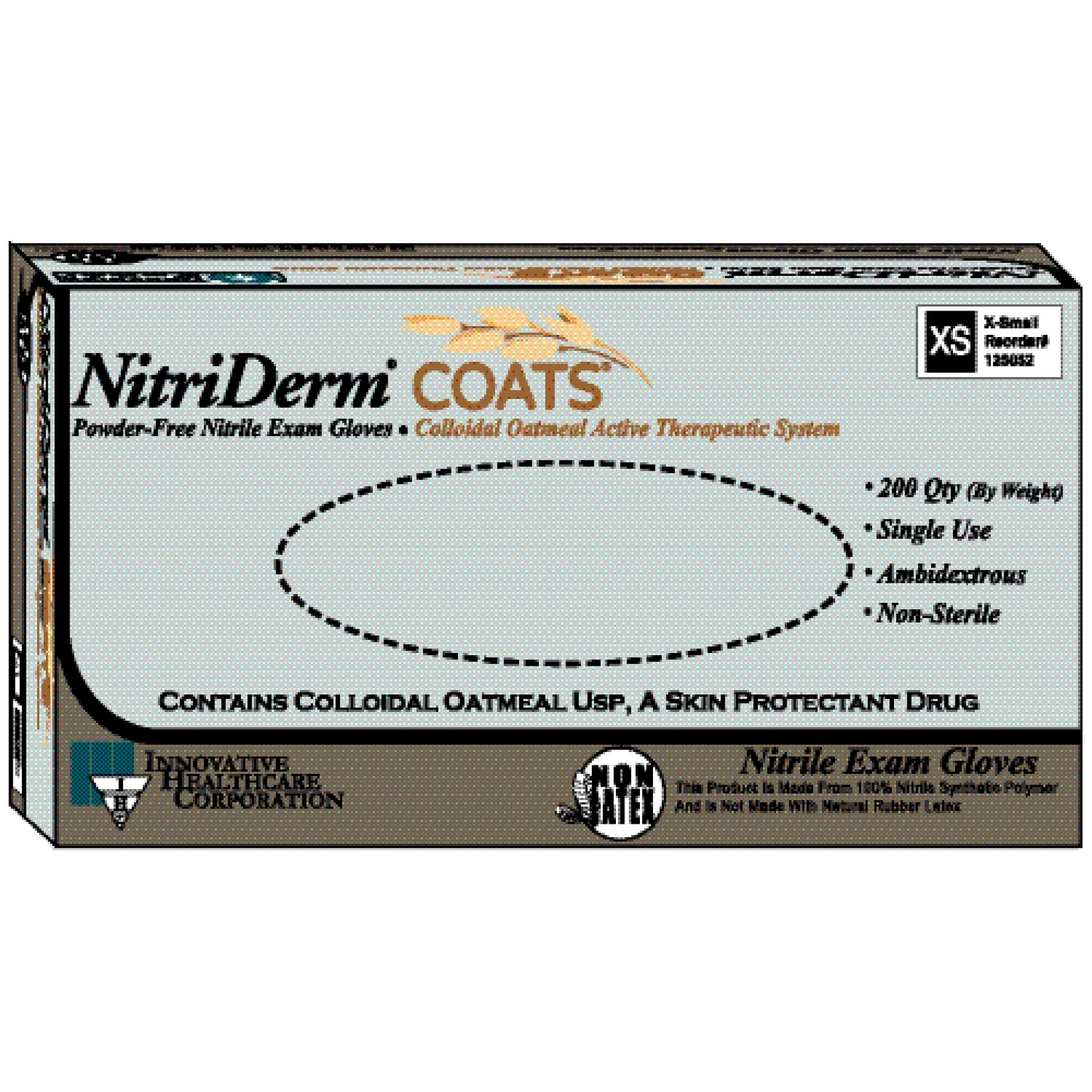 Gloves, Small, Exam, Nitrile, Non-Sterile, PF, Colloidal Oatmeal, Therapeutic, 200/bx, 10 bx/cs (50 cs/plt)