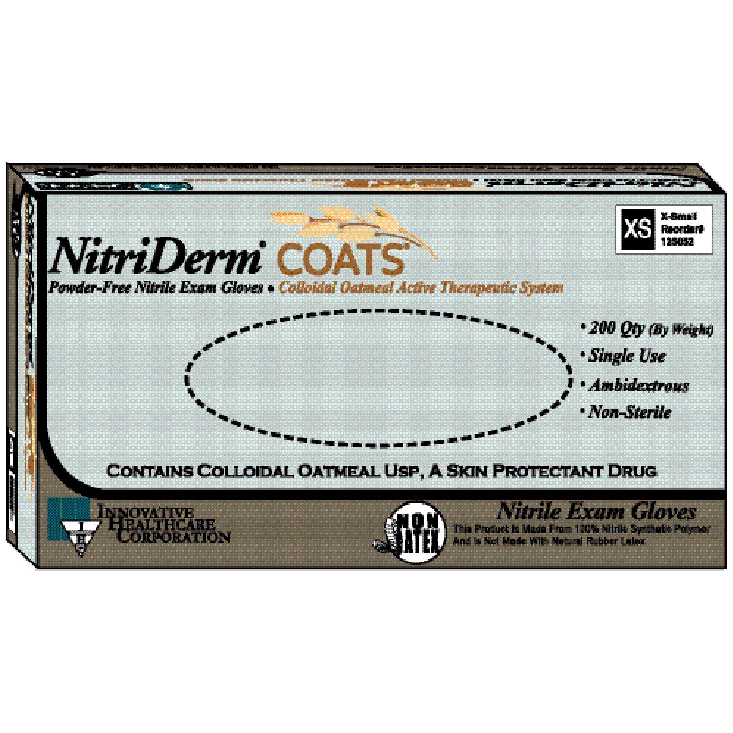 Gloves, Medium, Exam, Nitrile, Non-Sterile, PF, Colloidal Oatmeal, Therapeutic, 200/bx, 10 bx/cs