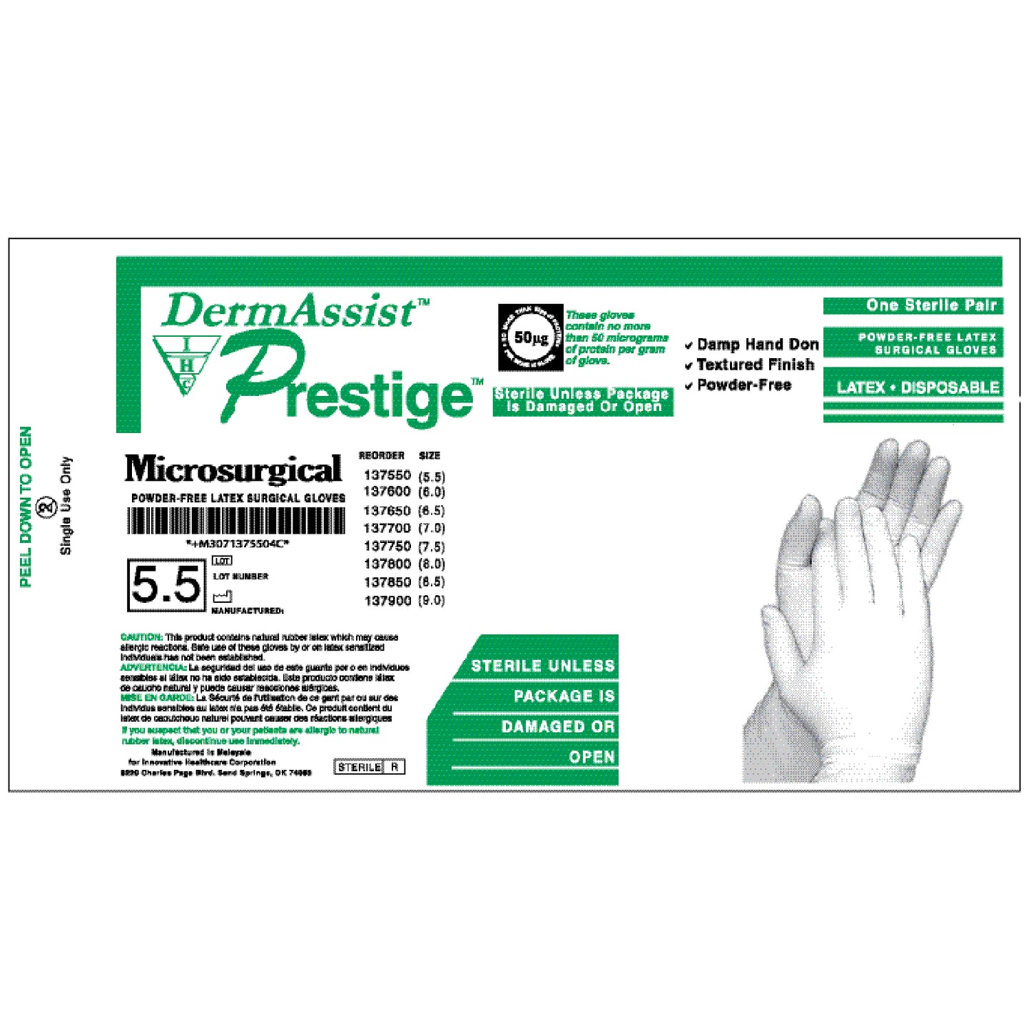 Gloves, Surgical, Size 5_, Latex, Sterile, PF, Textured Finish, 25 pr/bx, 4 bx/cs