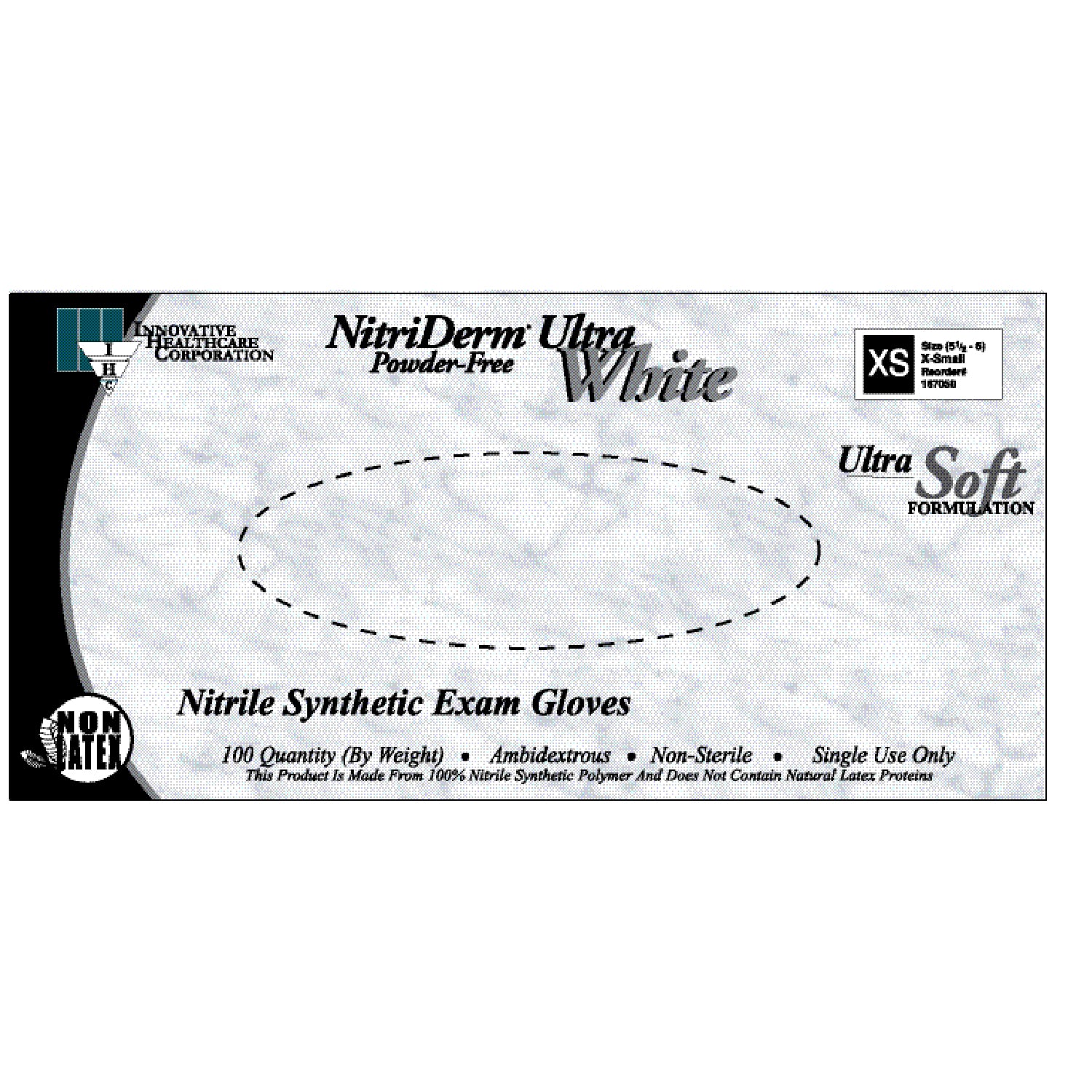 Gloves, Exam, X-Small, Nitrile, Non-Sterile, PF, Textured, ThinFilm, White, 100/bx, 10bx/cs (80 cs/plt)