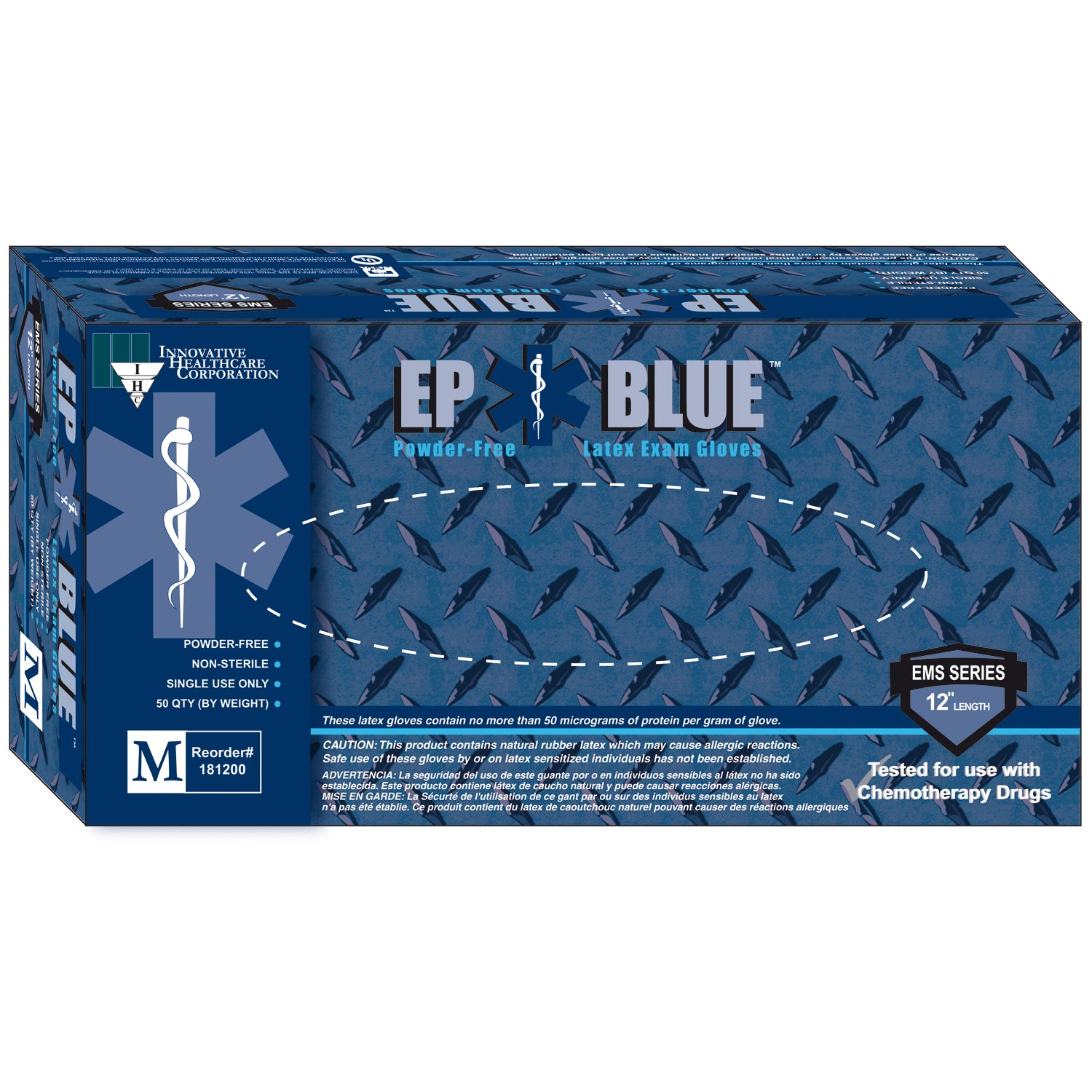 Gloves, Exam, Small, Latex, Non-Sterile, PF, Textured, 15 mil Finger Thickness Extended Cuff, High Risk, Blue, 50/bx, 10 bx/cs