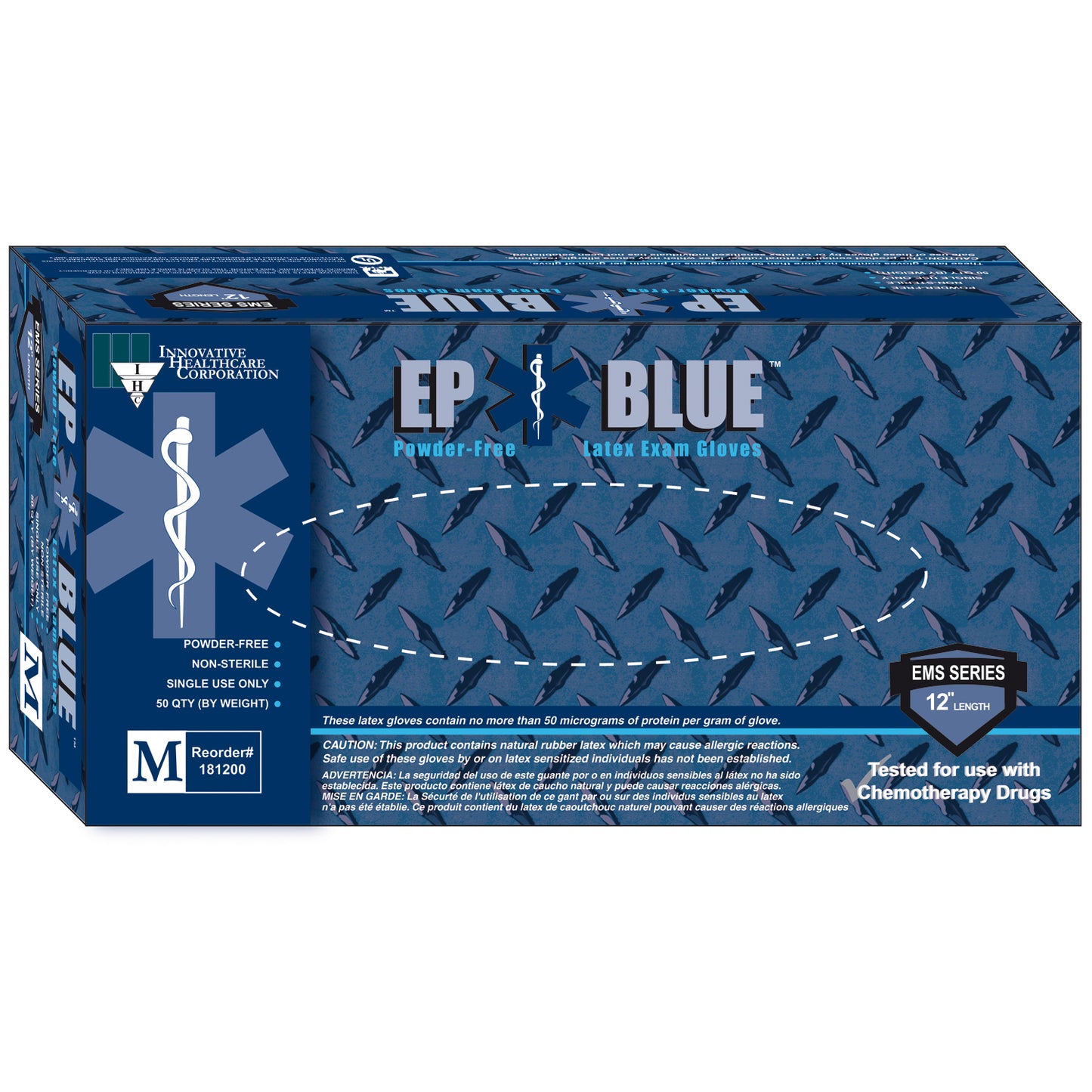 Gloves, Exam, Large, Latex, Non-Sterile, PF, Textured, 15 mil Finger Thickness Extended Cuff, High Risk, Blue, 50/bx, 10 bx/cs