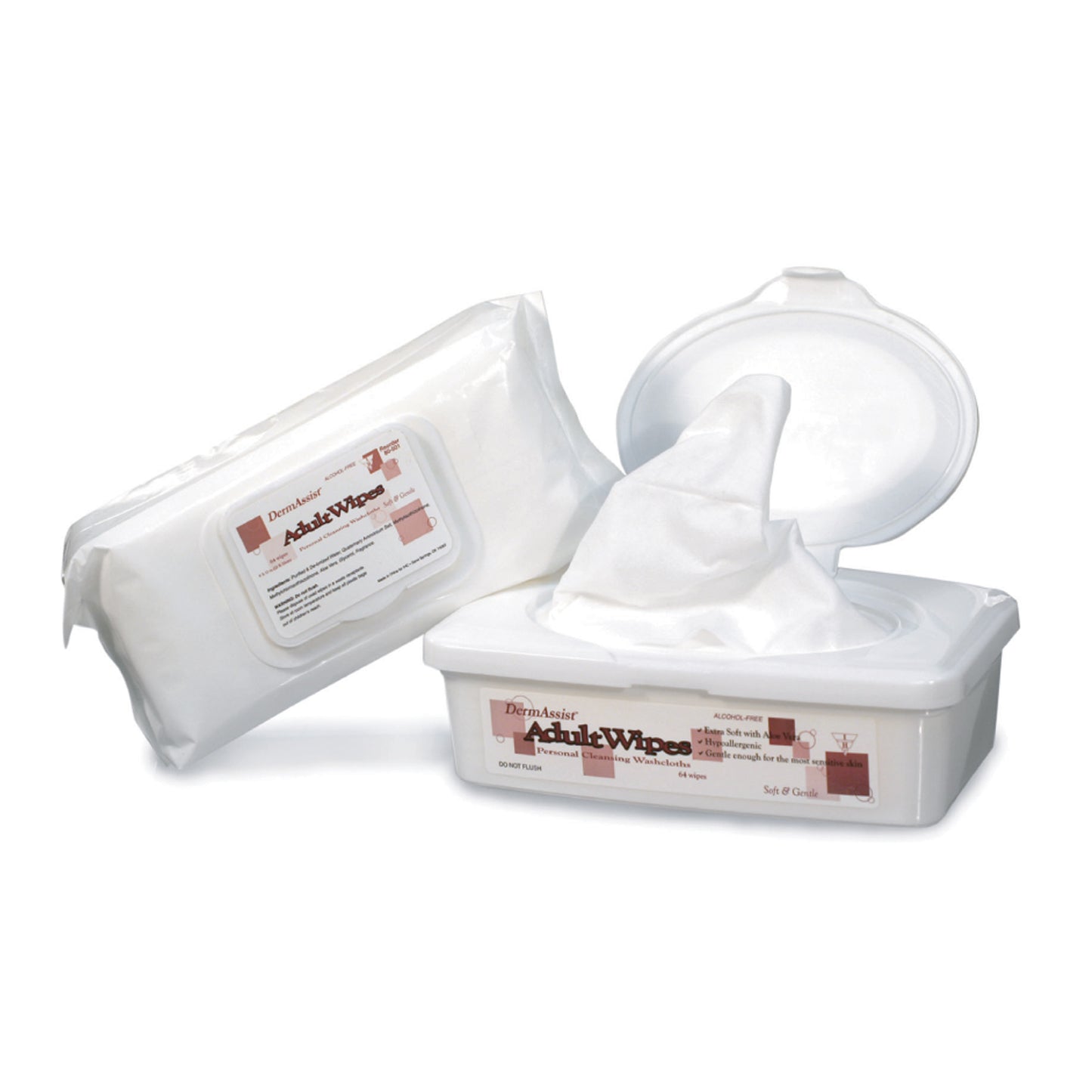 Wipes, Incontinence, Adult, Spunlace, Low Profile Pop-Up Tub, 9" x 13", 64 wipes/tub, 12 tub/cs (60 cs/plt)