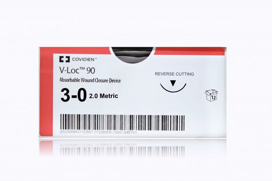 V-Loc 90 Suture, Premium Reverse Cutting, Size 3-0, 23", Undyed, Needle P-12, 1 dz/bx (Continental US Only)