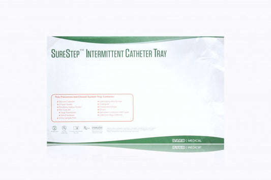 Surestep Intermittent Catheter Tray, Preconnected Drainage Bag, 14FR, Straight Tip, Red Rubber, 20/cs (US Only)
